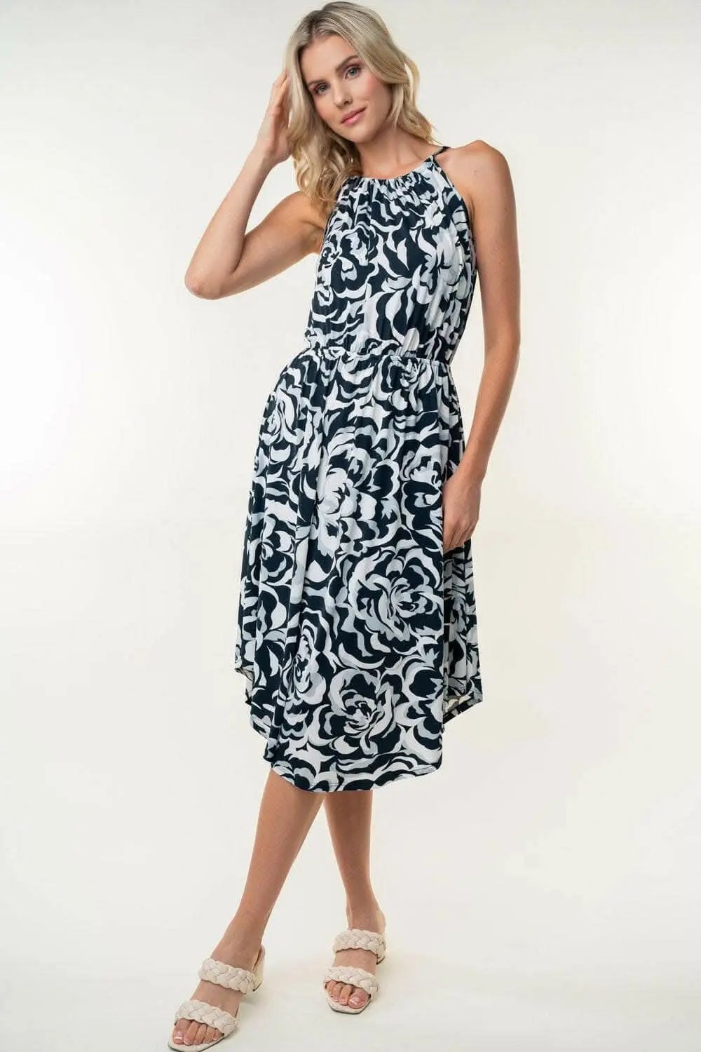 Dresses Trendsi White Birch Tied Ruched Floral Sleeveless Knee Length Dress