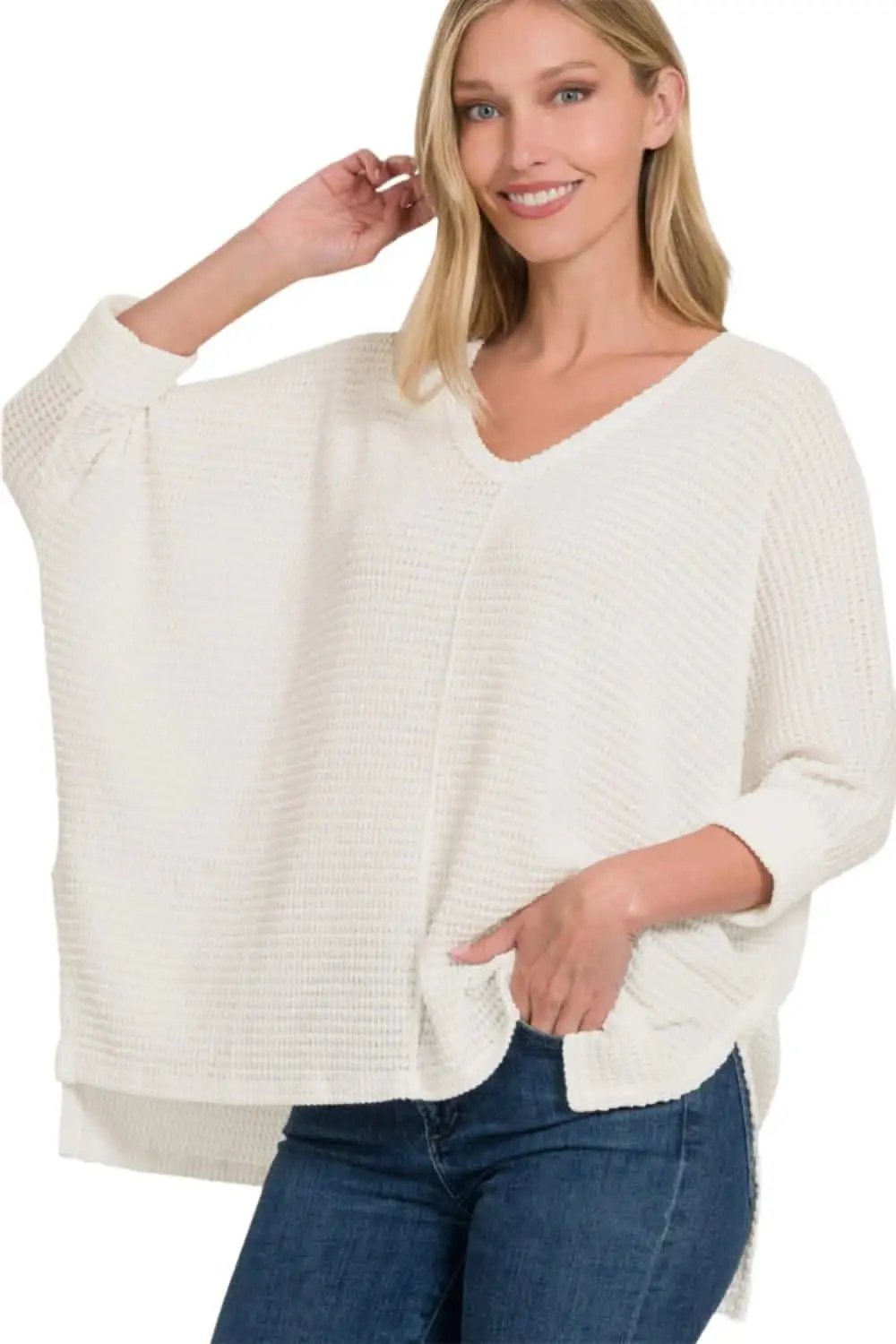 Sweaters Trendsi Knit Top Women's Casual High-Low Slit Zenana Top - Soft & USA Shipped