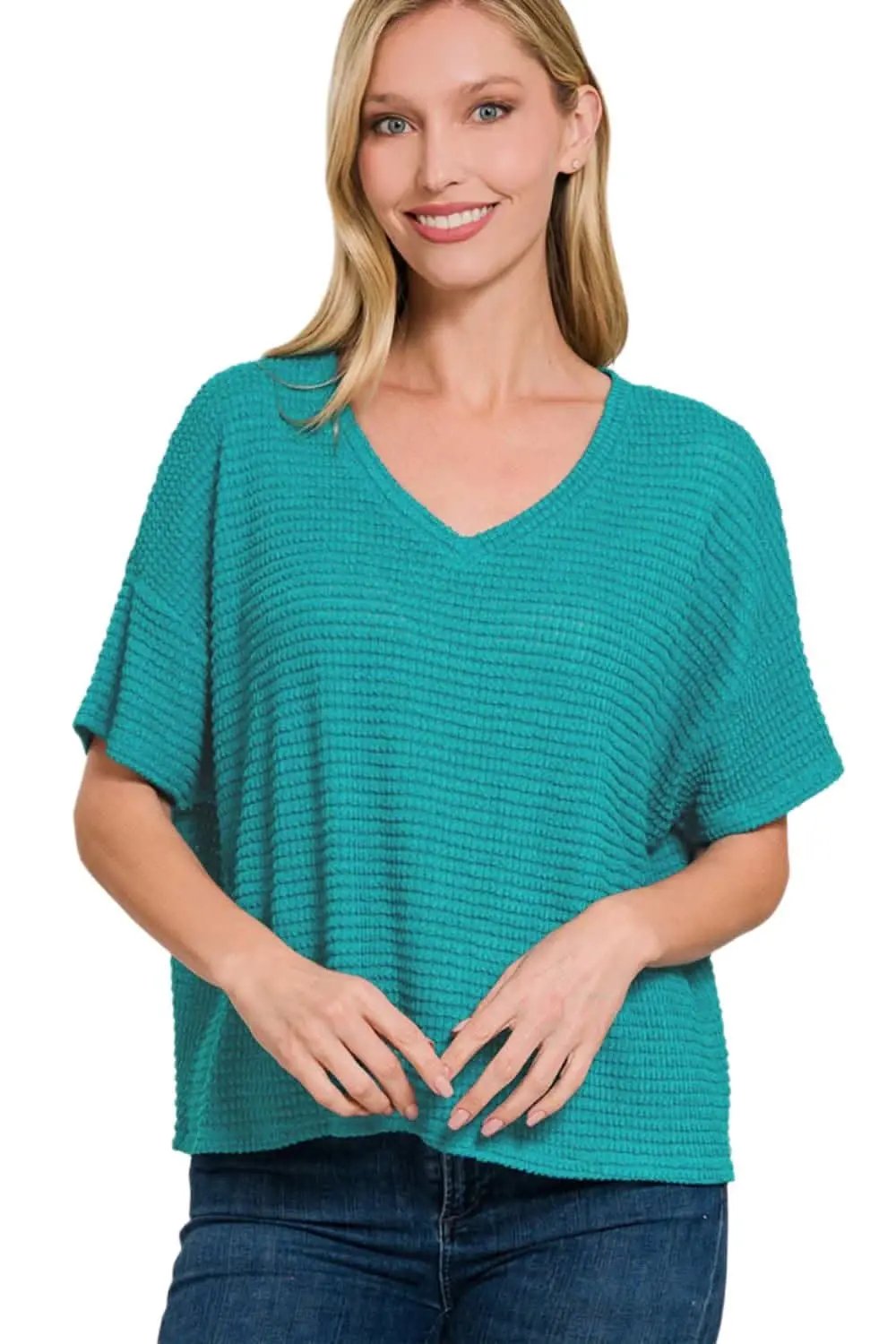 Trendsi Jacquard Knit Top Drop Shoulder Relaxed Fit — Textured Casual