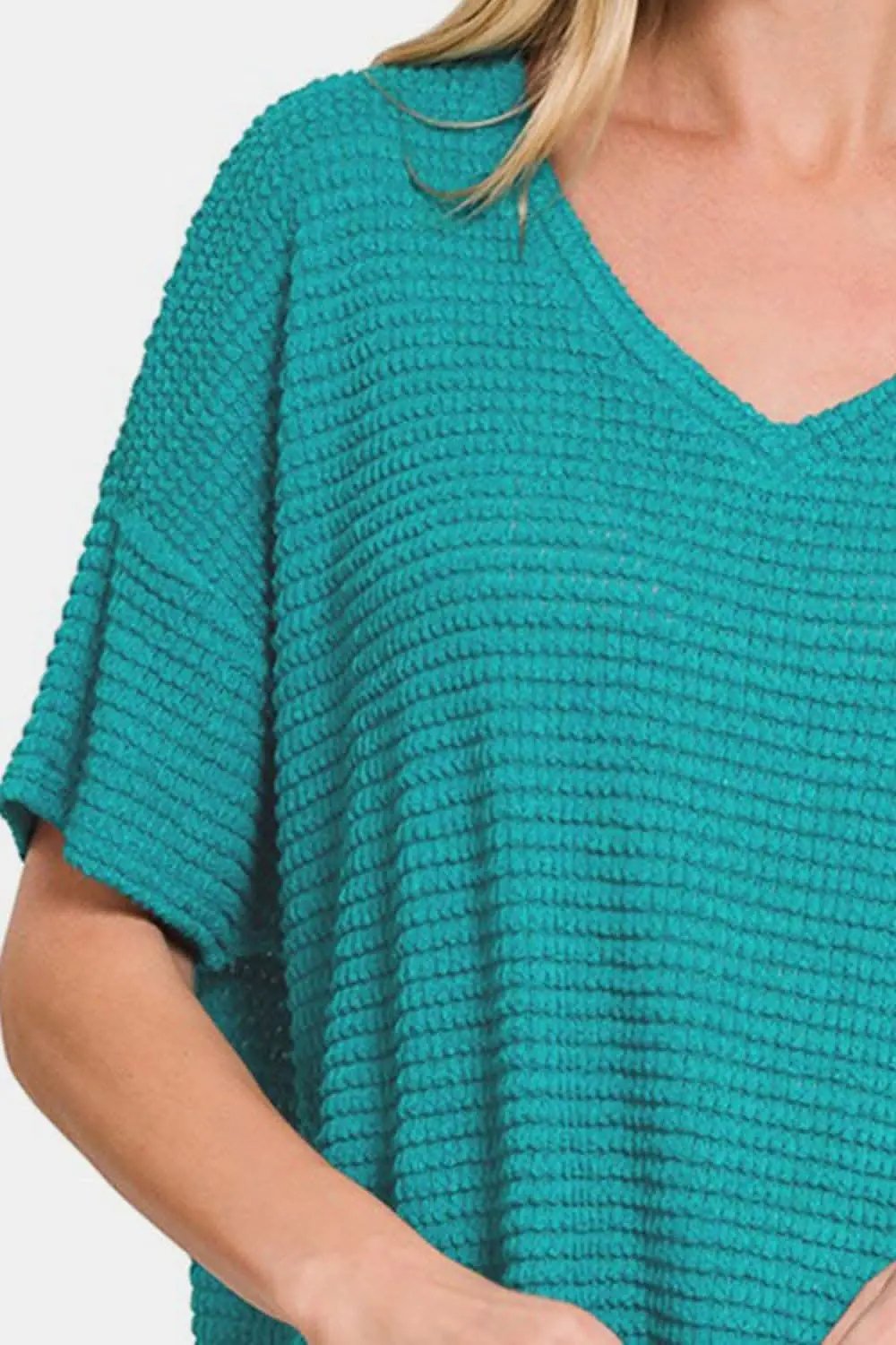 Trendsi Jacquard Knit Top Drop Shoulder Relaxed Fit — Textured Casual