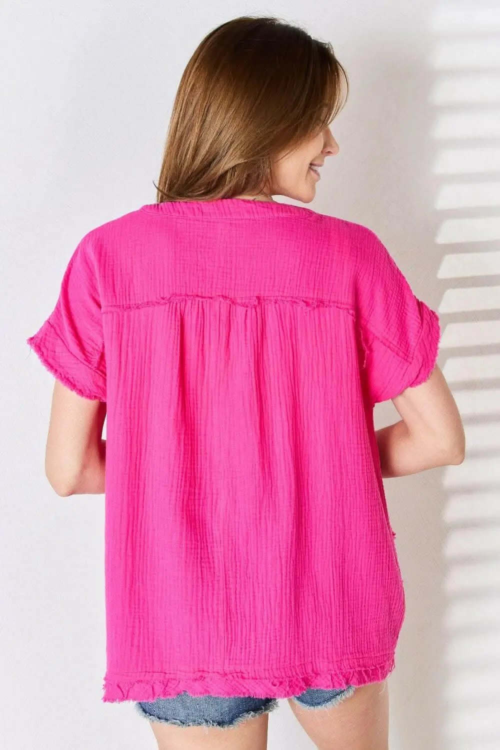 Women's Short Sleeve Top Top - Raw Hem Short Sleeve - Zenana