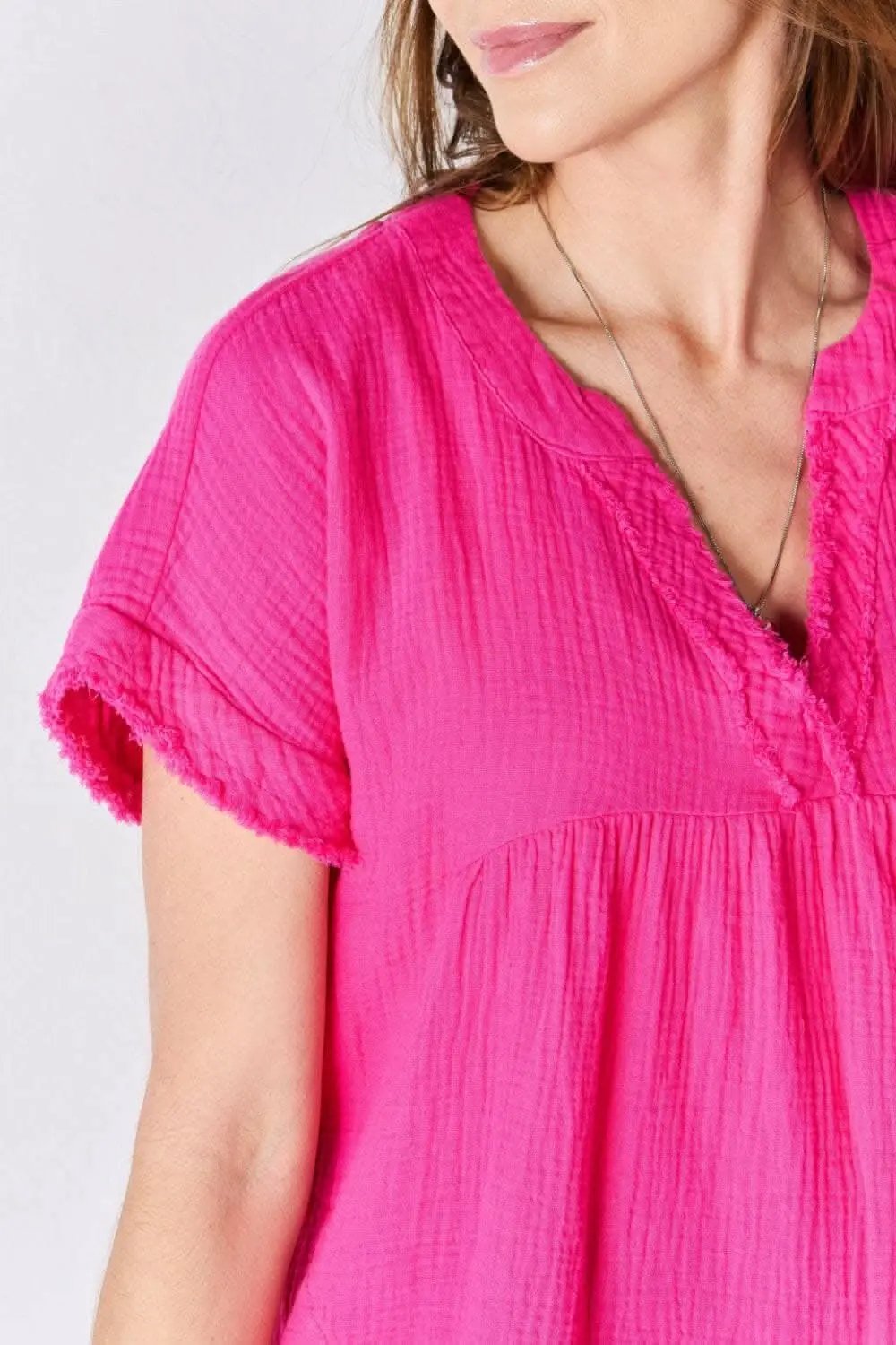 Women's Short Sleeve Top Top - Raw Hem Short Sleeve - Zenana