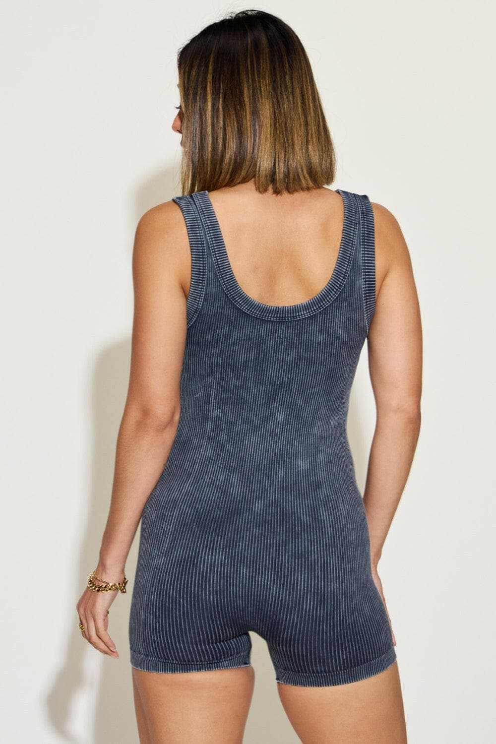 Ribbed Sleeveless Romper by Trendsi | Ash Black