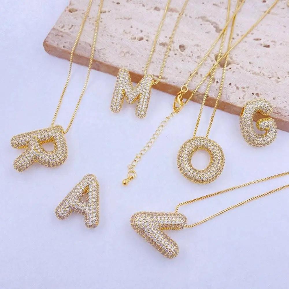 T-Shirts Trendsi Necklaces - Zircon gold letter charm pendant