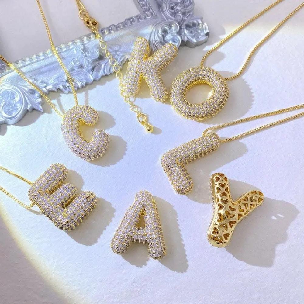 T-Shirts Trendsi Necklaces - Zircon initial charm necklace