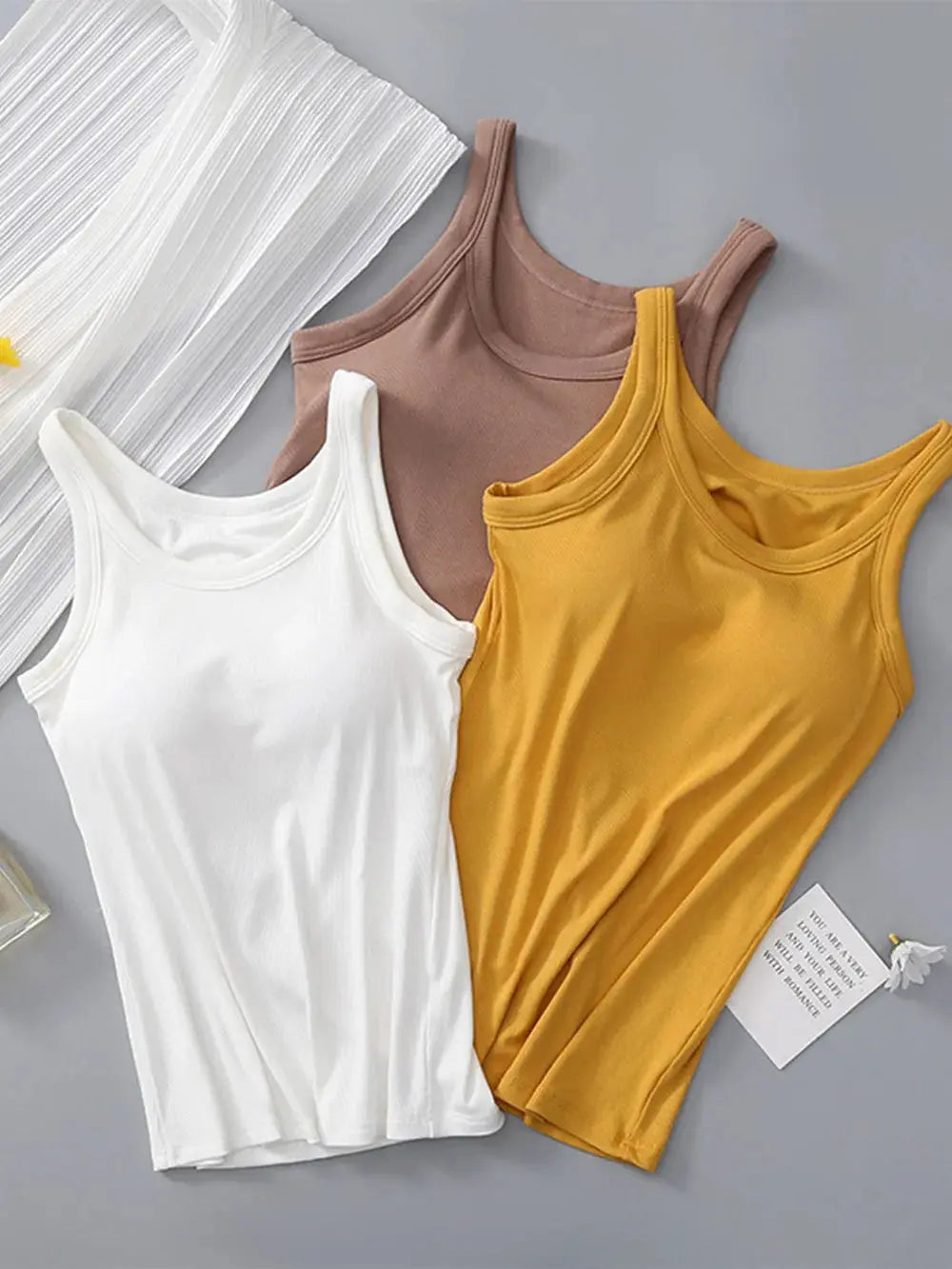 Round Neck Tank Top with Built In Bra
