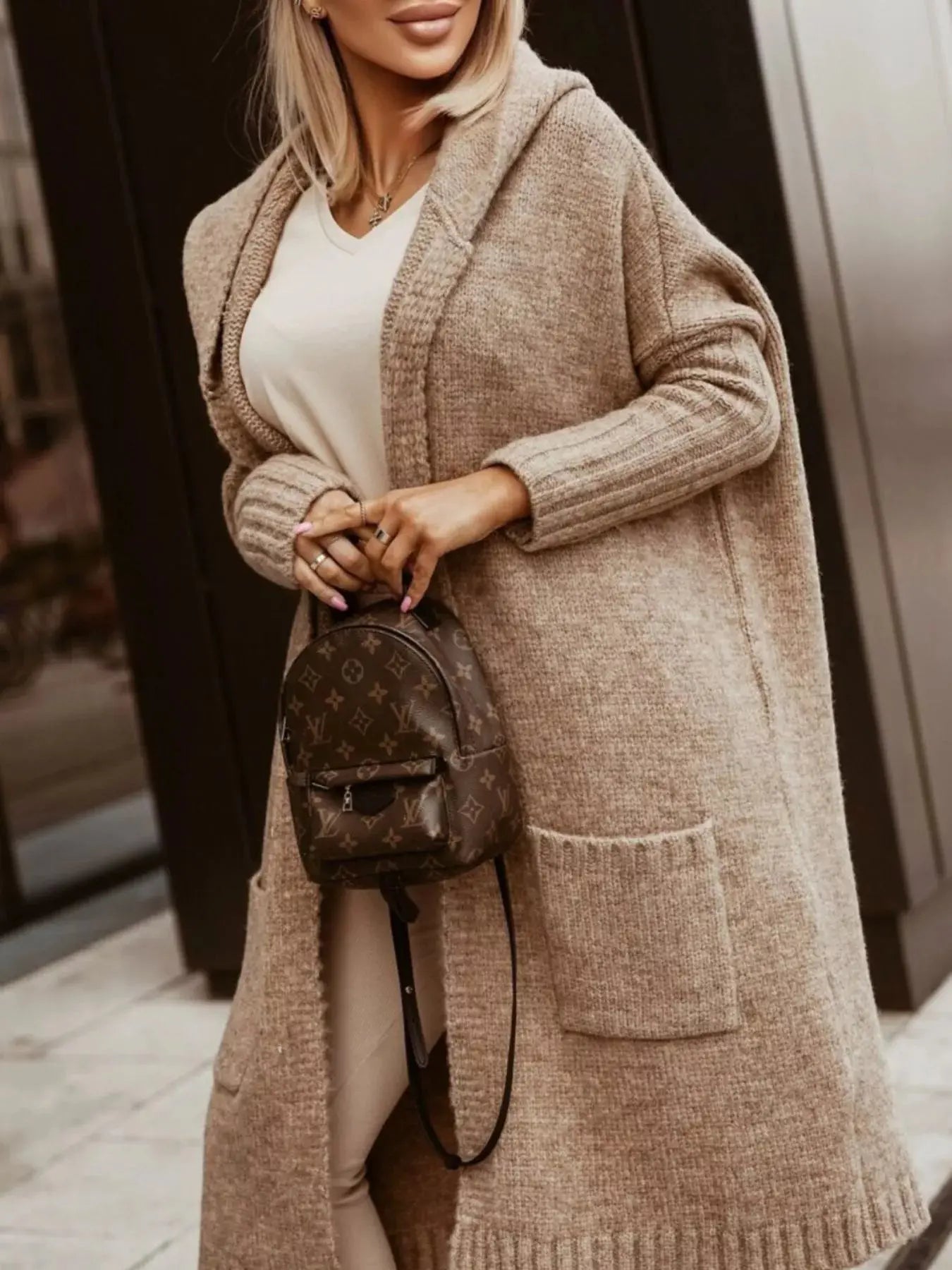 Full Size Hooded Knit Open Front Cardigan