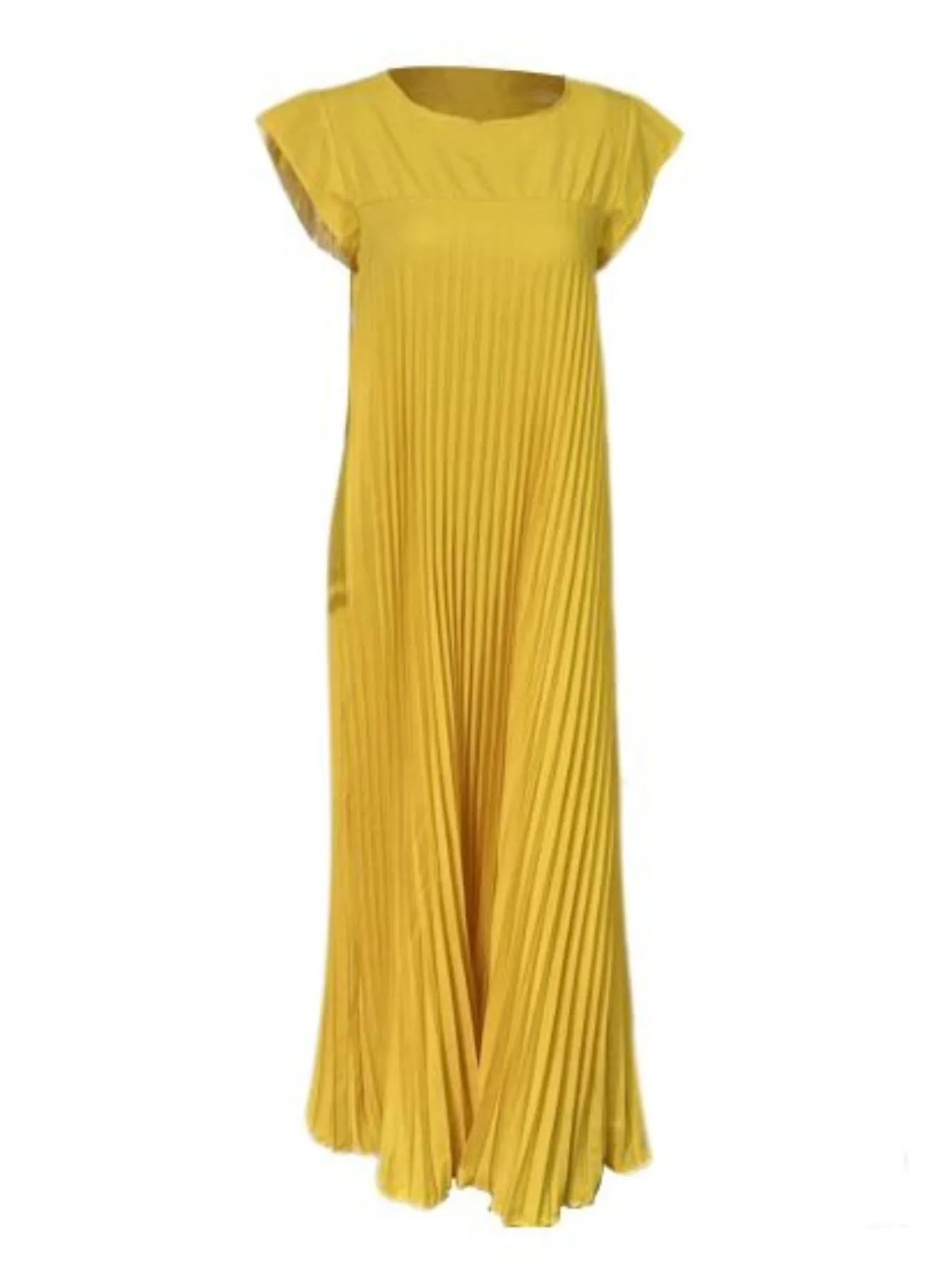 Pleated Round Neck Maxi Dress