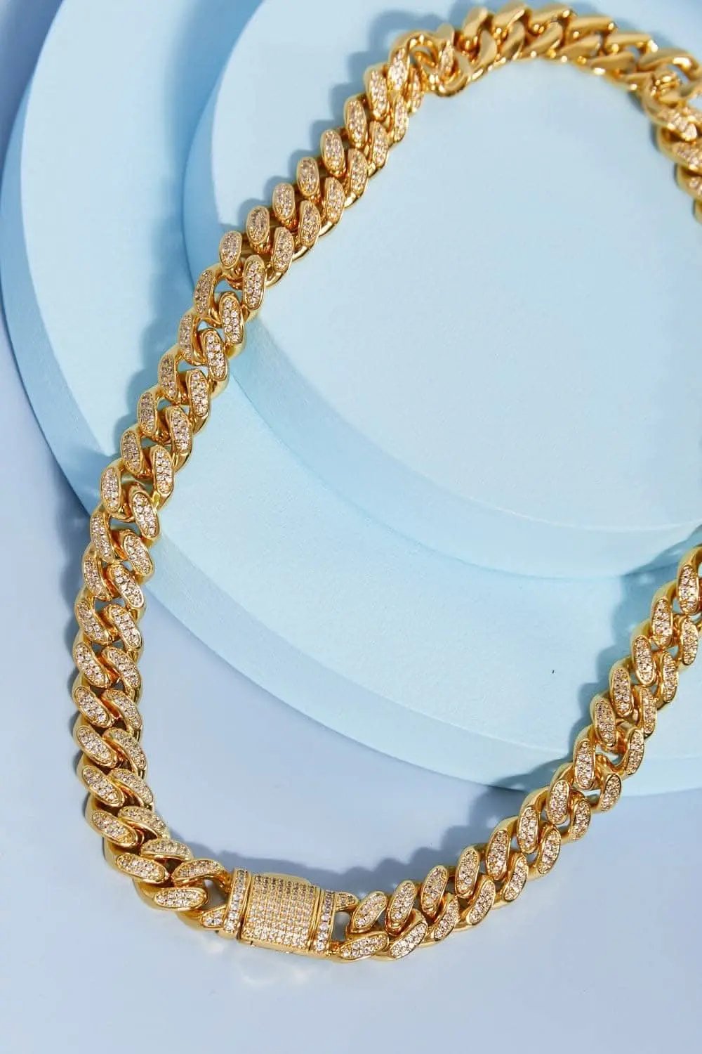 Trendsi Brass Curb Chain Necklace Gold CZ Accents — Everyday Wear