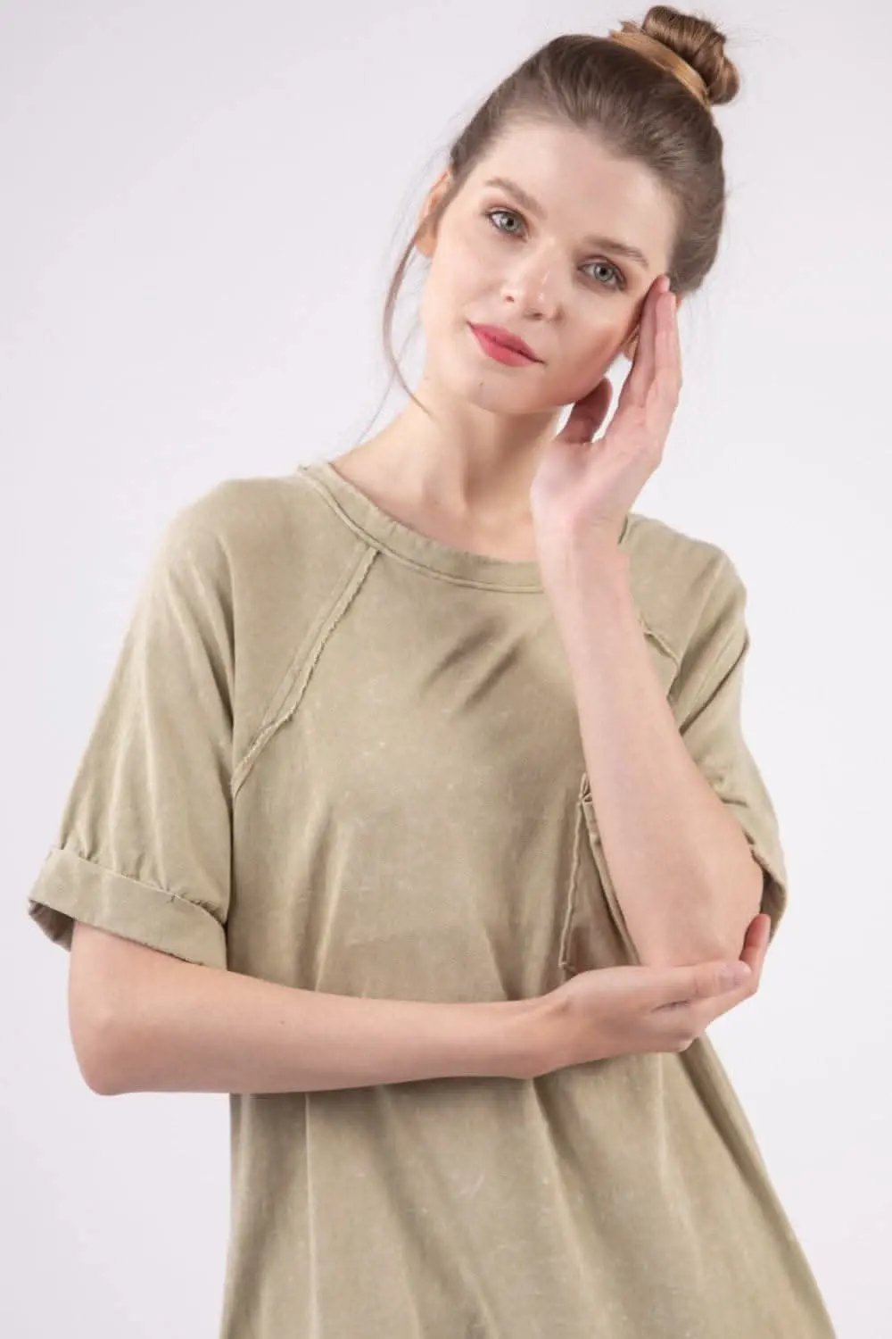 Dresses Trendsi Very J Washed Round Neck Mini Tee Dress for Effort