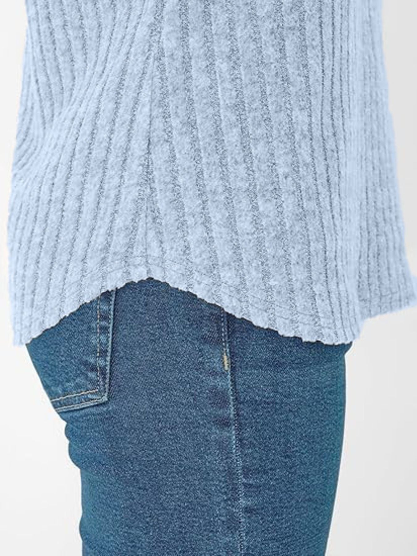 Ribbed Knit V Neck Relaxed Fit T Shirt