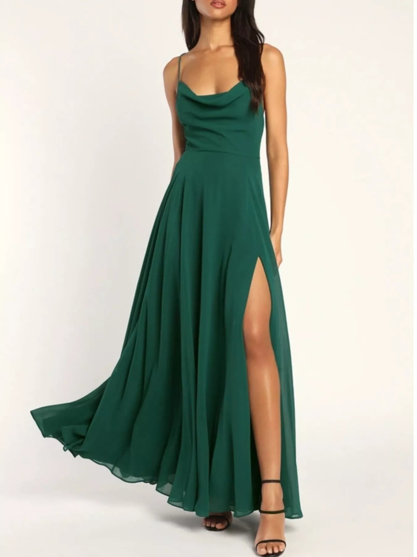 Backless Cowl Neck Lace-Up Slit Maxi Dress