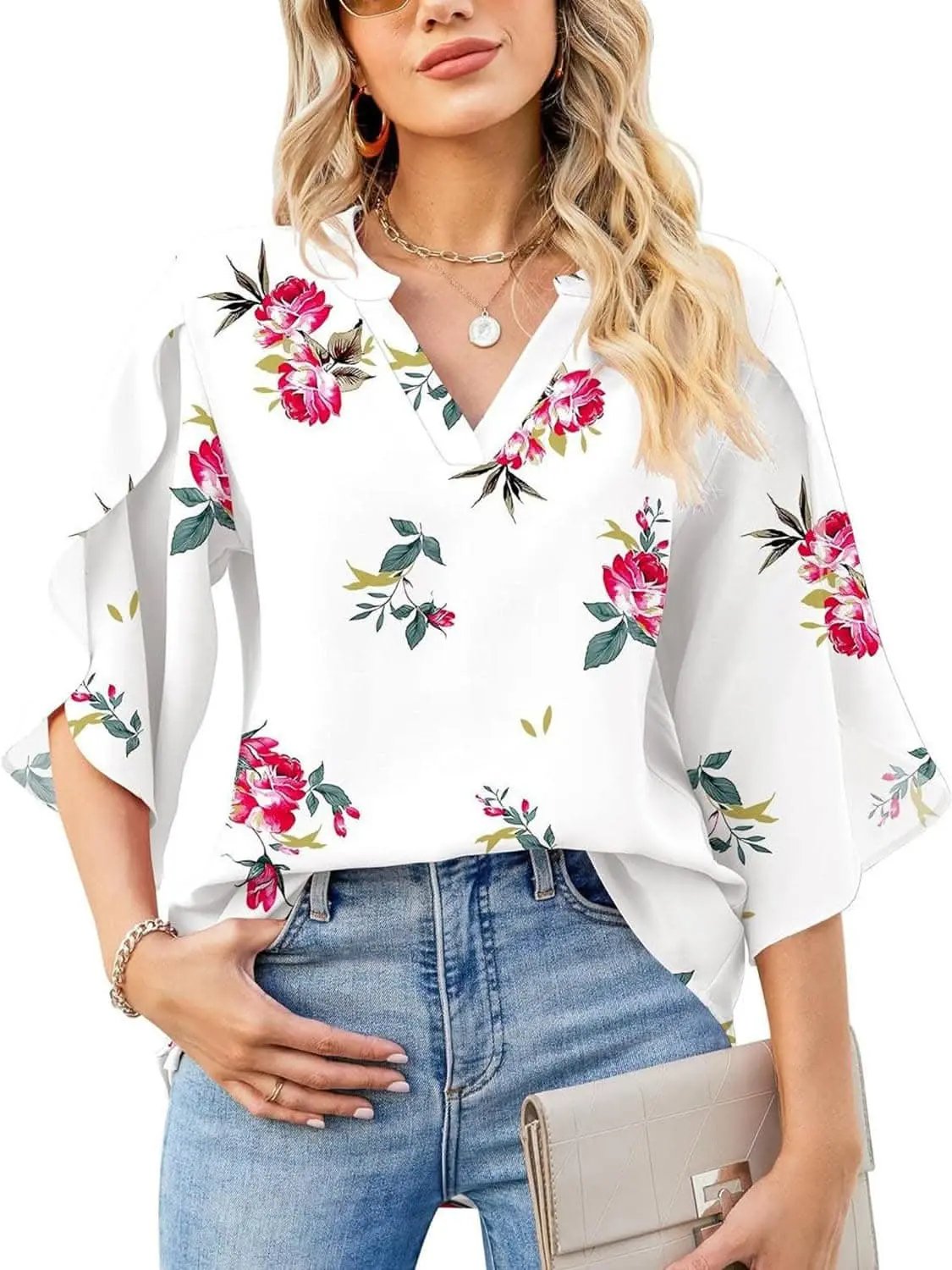 T-Shirts Trendsi Shirts - Chic Notched Sleeve Blouse - Premium Quality
