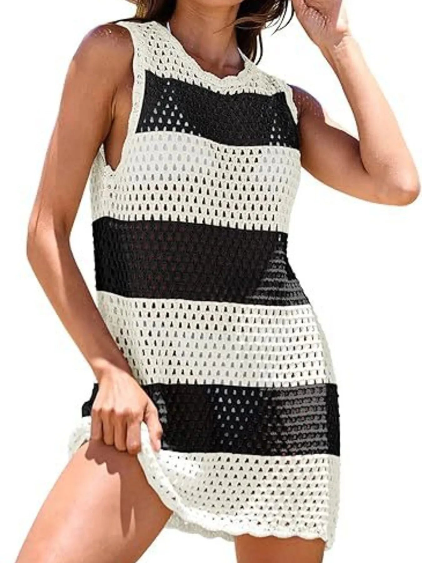 Color Block Openwork Cutout Back Sleeveless Cover Up