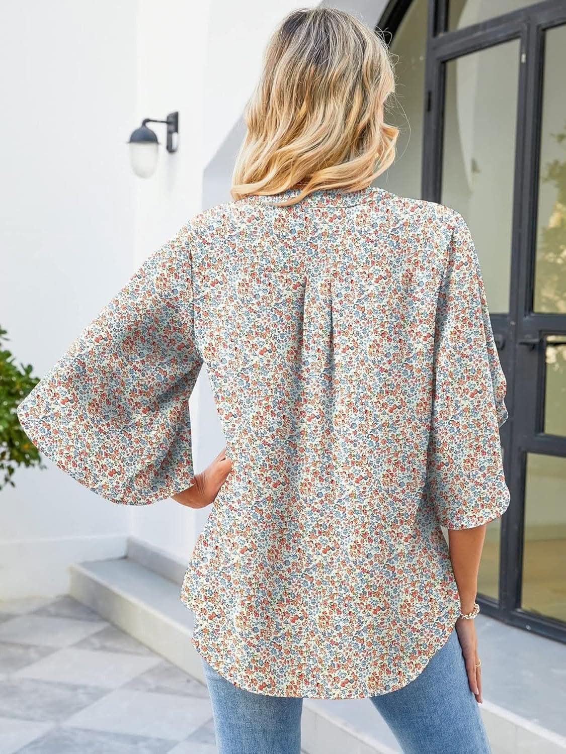 T-Shirts Trendsi Shirts - Chic Notched Sleeve Blouse - Premium Quality