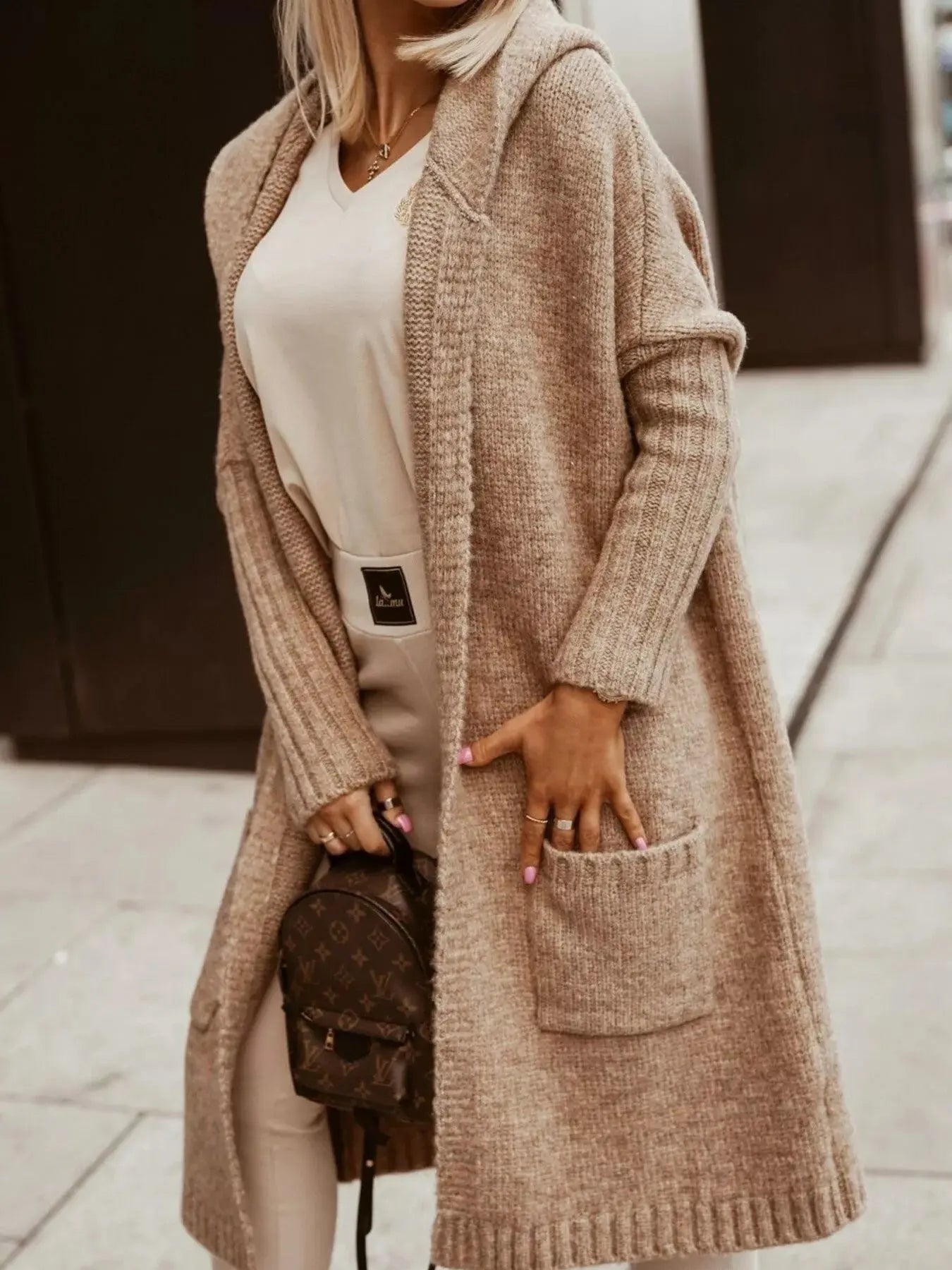 Full Size Hooded Knit Open Front Cardigan