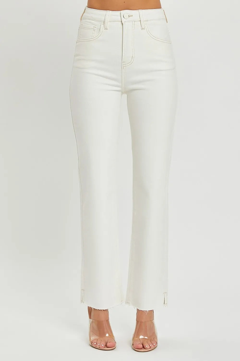 Plus Size 1XL High Rise Cream Color Tummy Control Straight Jeans
