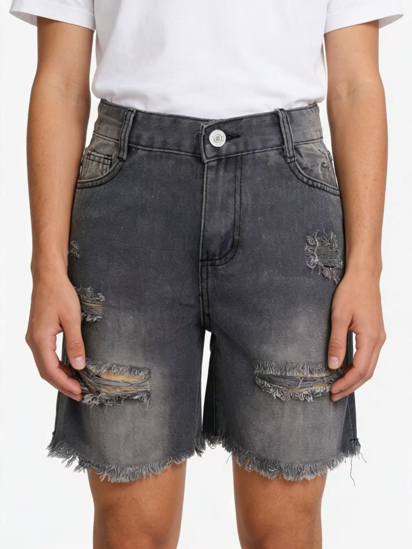 Plus Size Distressed Frayed Hem Denim Shorts