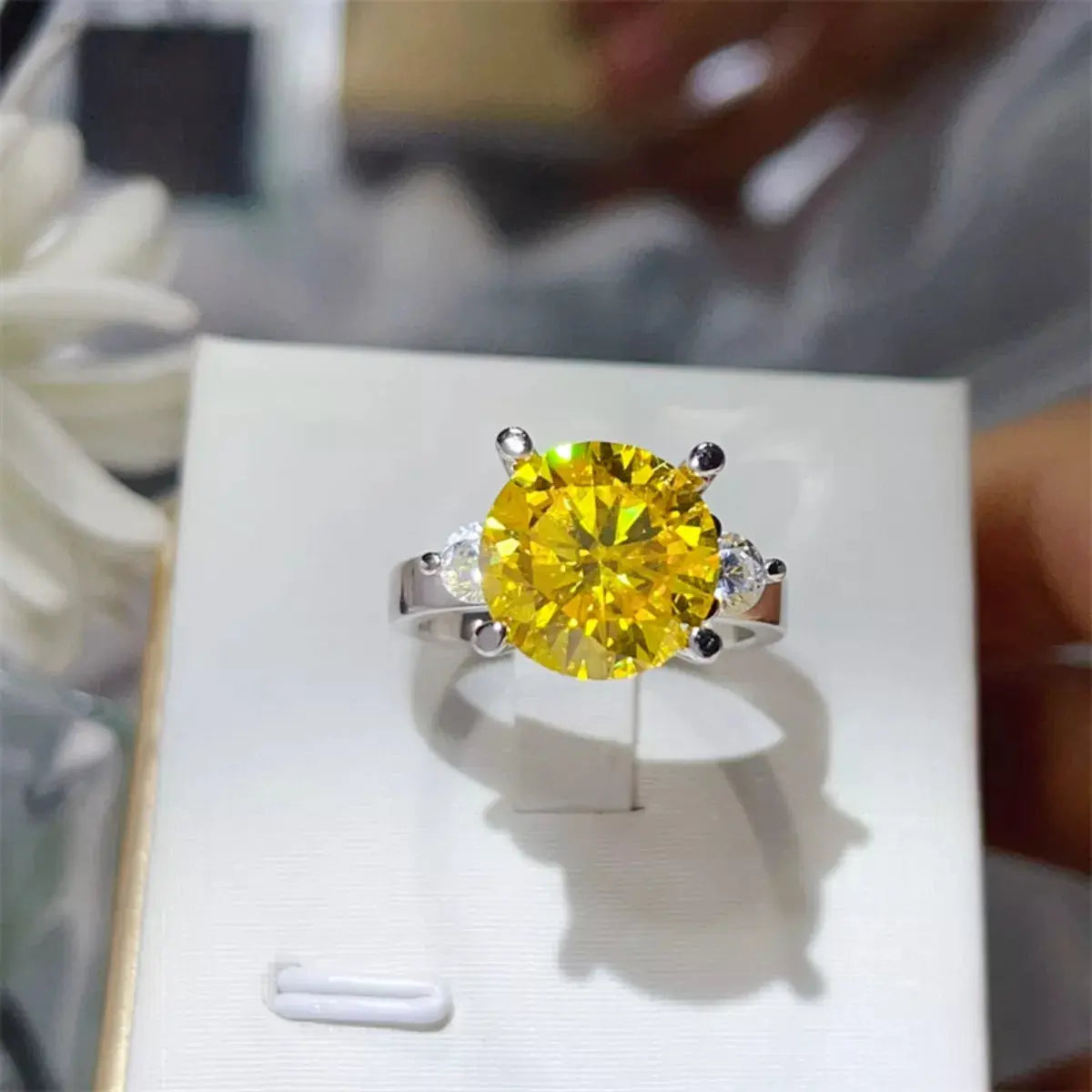 925 Sterling Silver Yellow 5 Carat Moissanite Ring