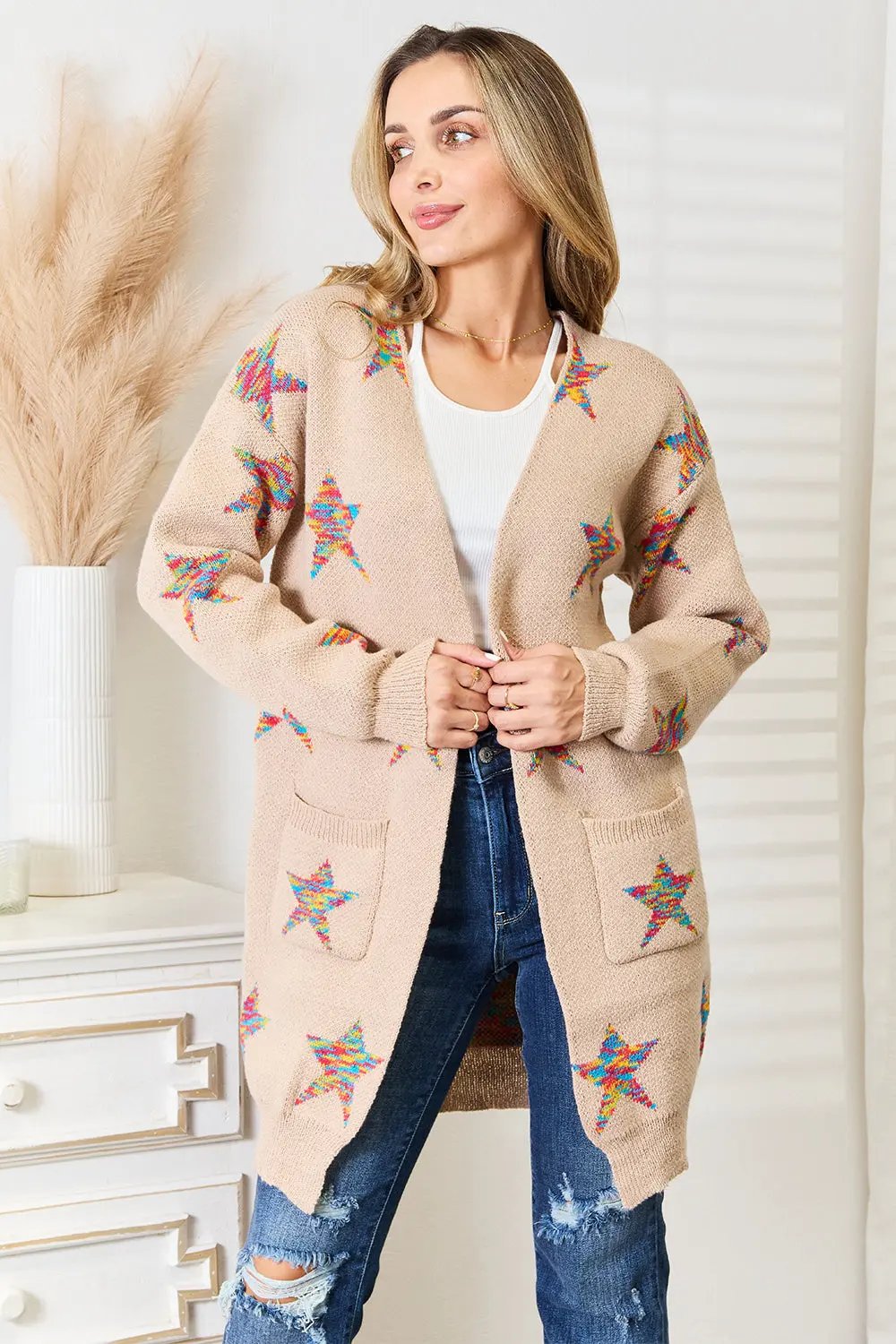 Sweaters Trendsi Star pattern longline cardigan