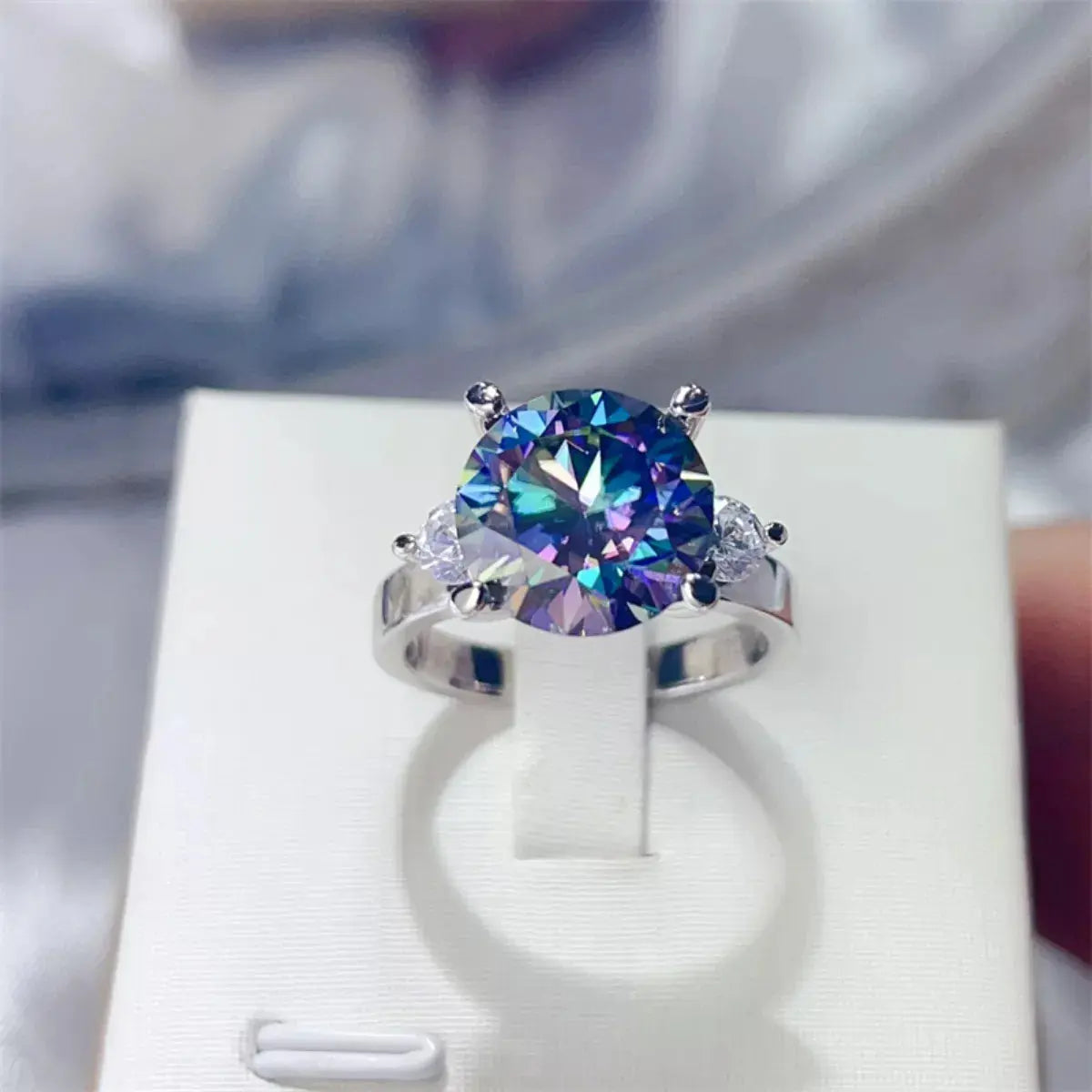 925 Sterling Silver Sapphire Blue 5 Carat Moissanite Ring