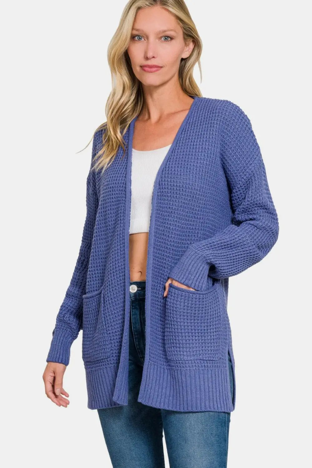 Sweaters Trendsi Waffle Knit Cardigan Women's Layering Sweater Open Front Cozy
