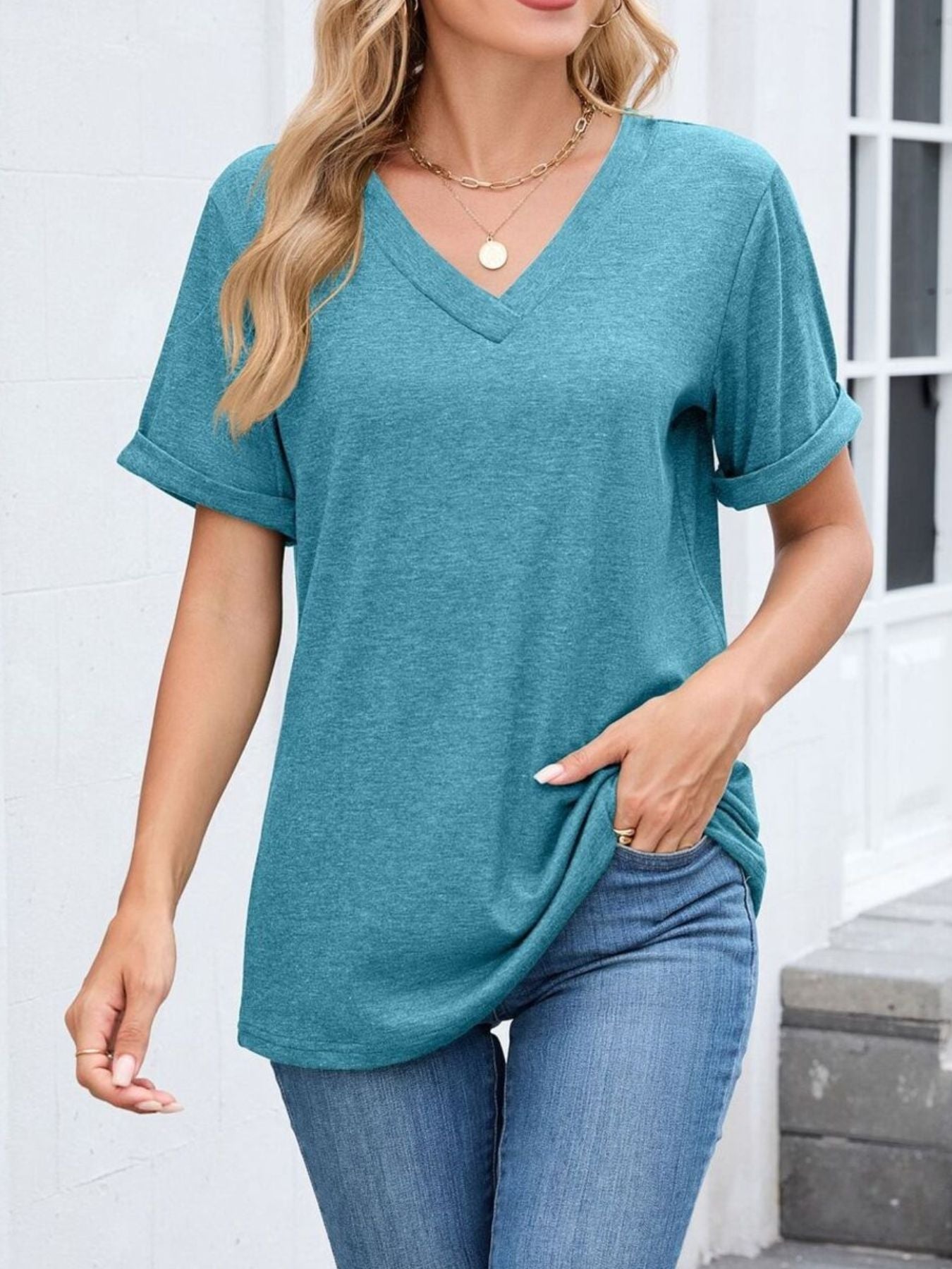 Casual V Neck Short Sleeve T Shirt