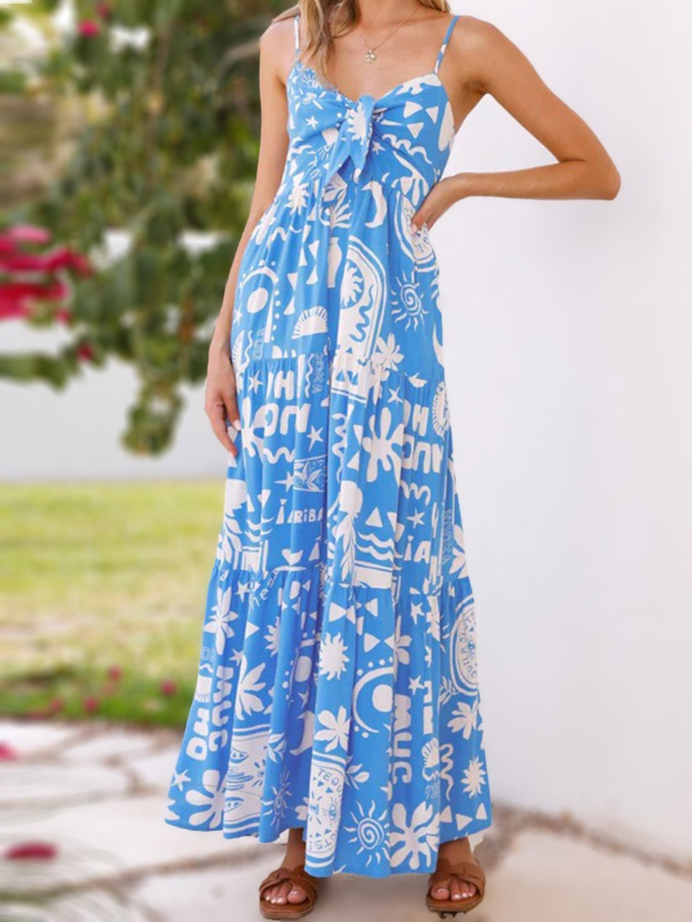 Printed Tie Front Maxi Dress