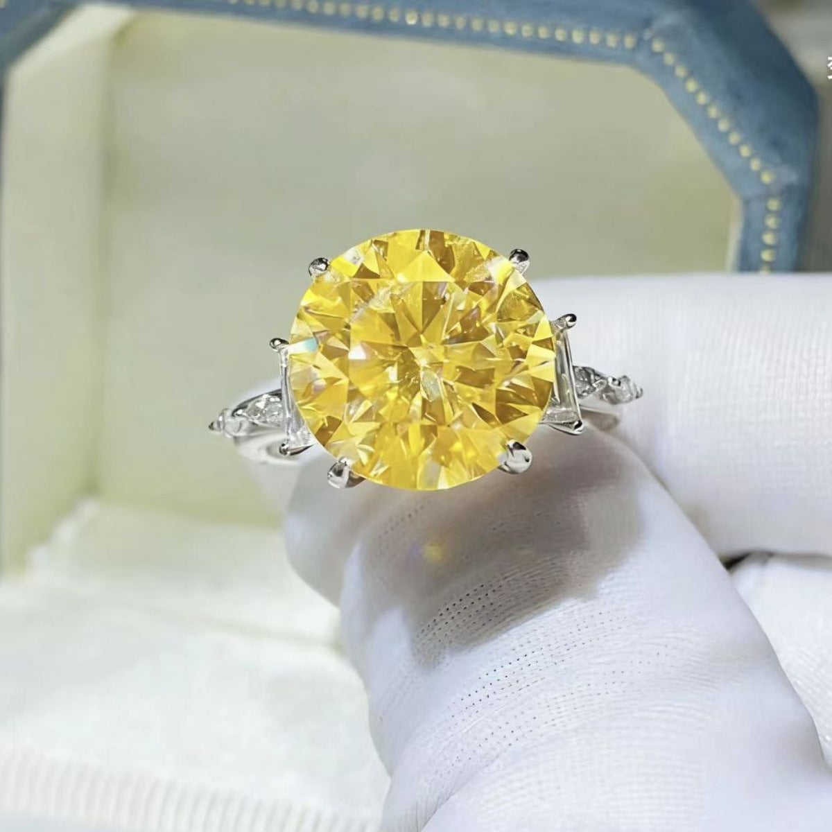 Yellow Round Cut 5 Carat Moissanite Ring 925 Sterling Silver