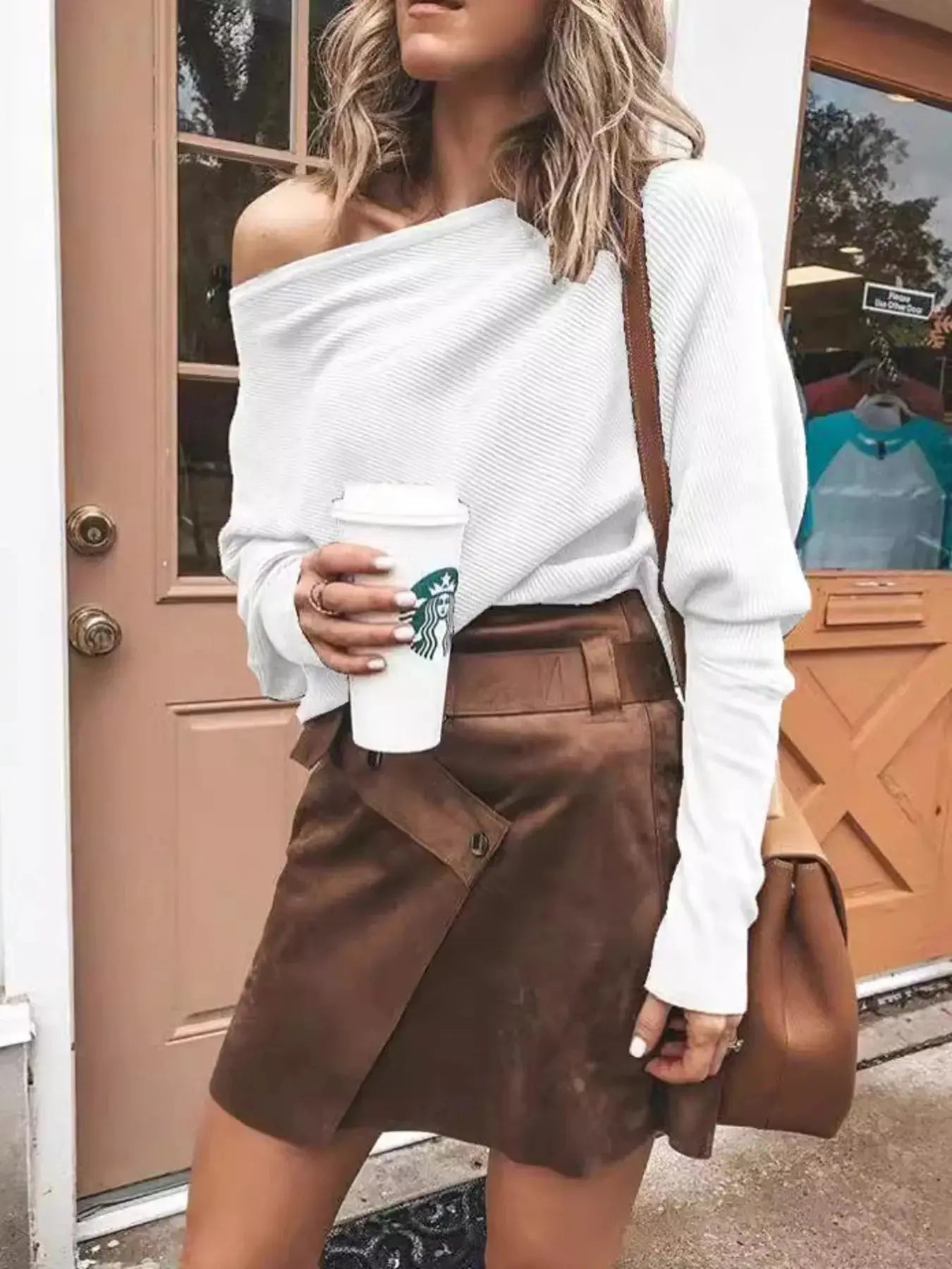 Full Size Ribbed One Shoulder Sweater