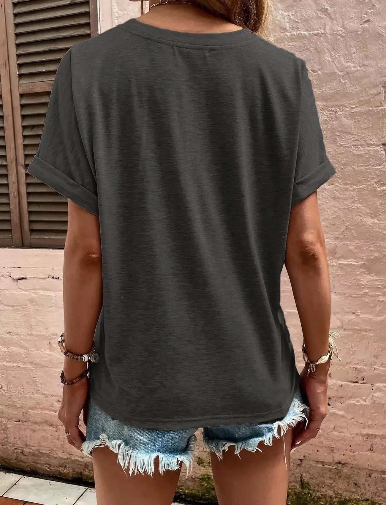 Full Size Notched Rolled Short Sleeve T Shirt