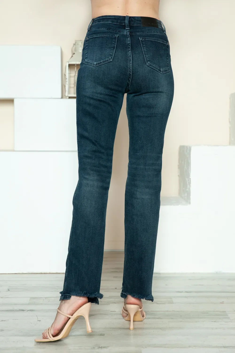 Judy Blue Full Size Button Fly Raw Hem Straight Jeans