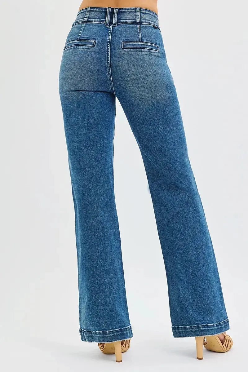 RISEN Jeans - Plus Size Tummy Control Bootcut Jeans with Double Button Waistband