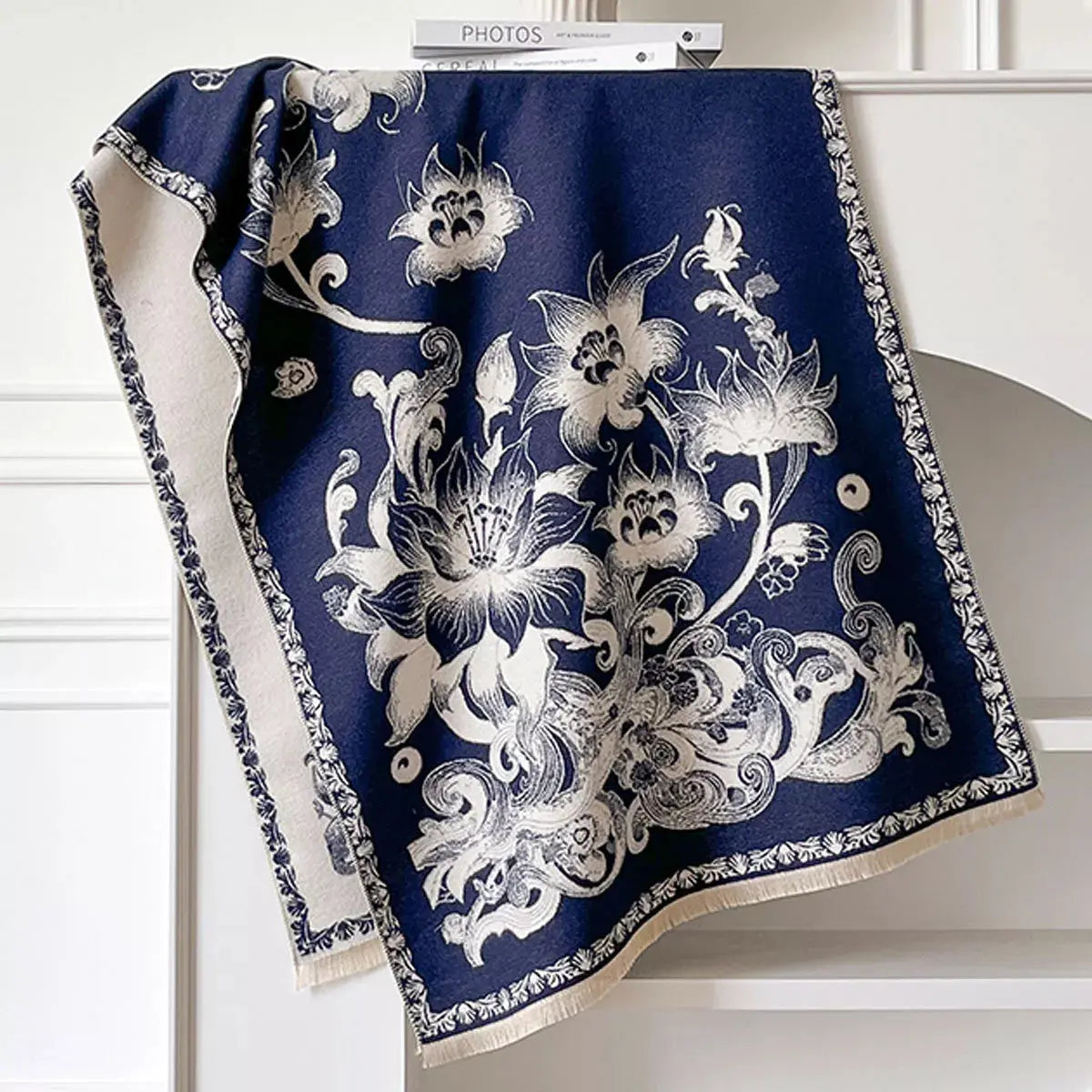 Floral Raw Hem Winter Womens Scarf