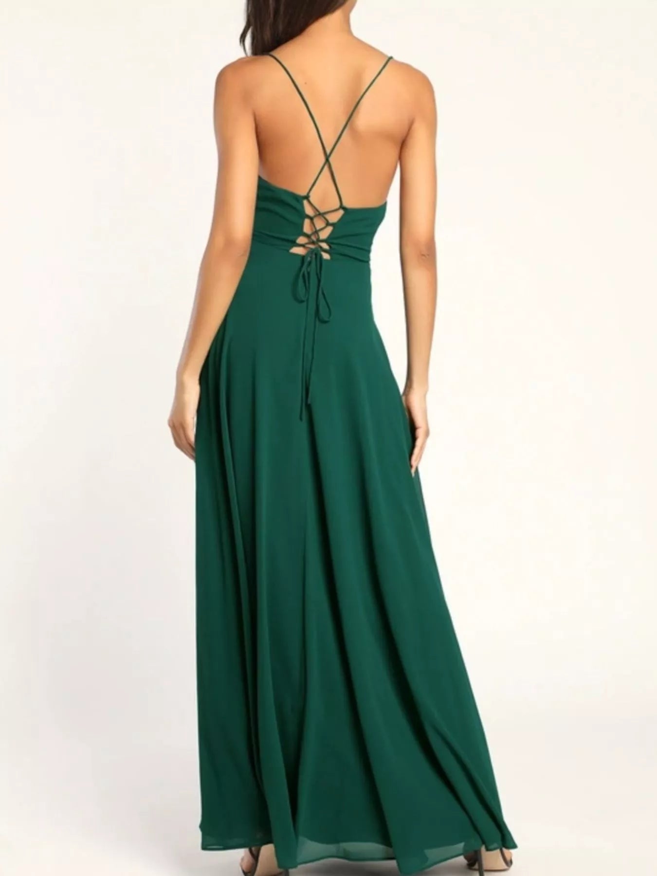 Backless Cowl Neck Lace-Up Slit Maxi Dress