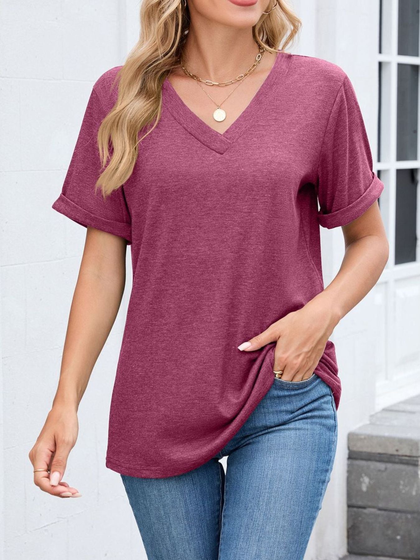 Casual V Neck Short Sleeve T Shirt