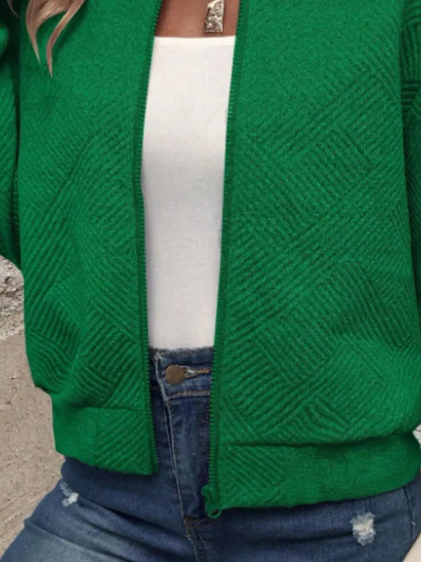 Texture Zip Up Bomber Jacket