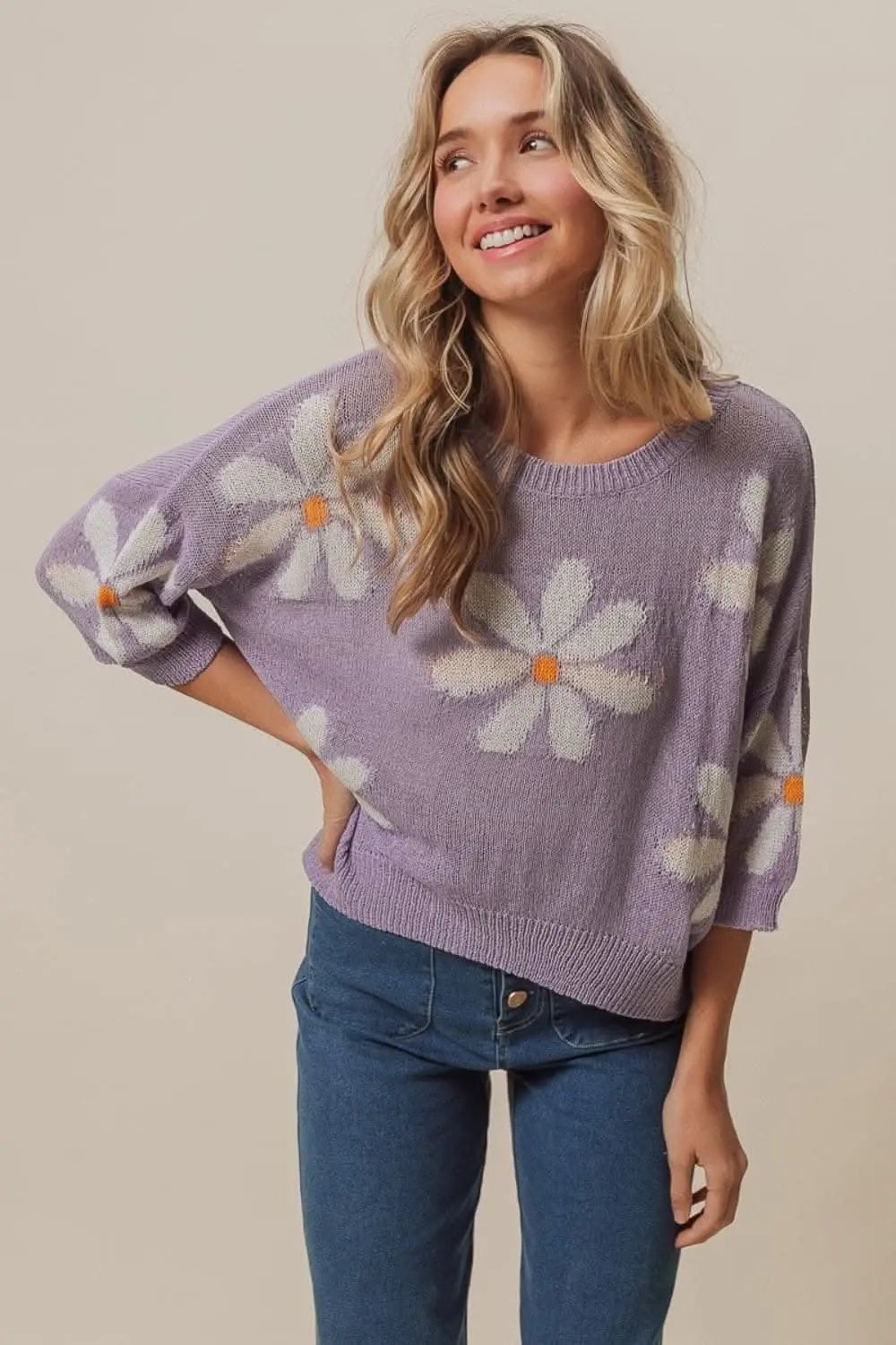 Sweaters Trendsi Floral Slit Sweater Women's Chic Knit Top - Elegant & Comfy