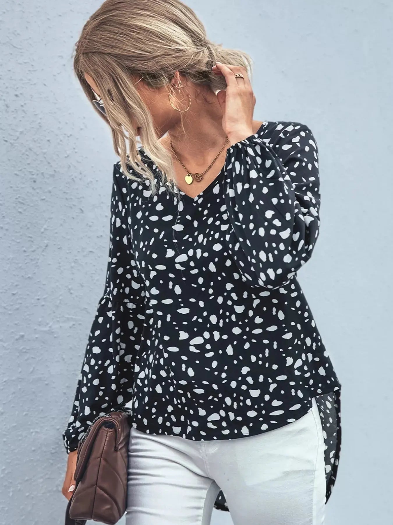 Animal Print V Neck Blouse