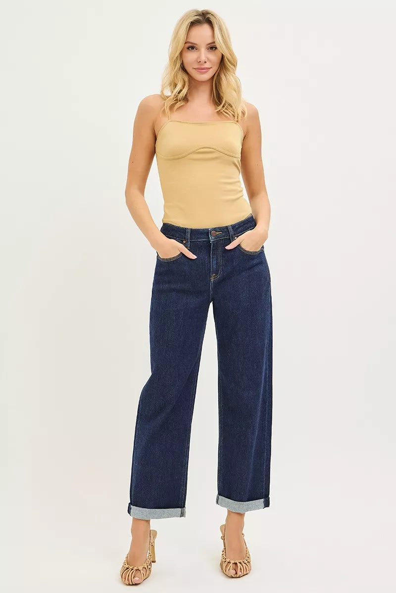 RISEN Jeans - Slouchy Cropped  Boyfriend Jeans With Cuffed Hem