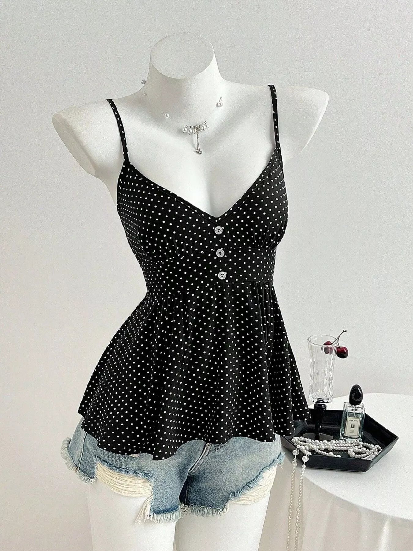 Polka Dot V Neck Cami Top