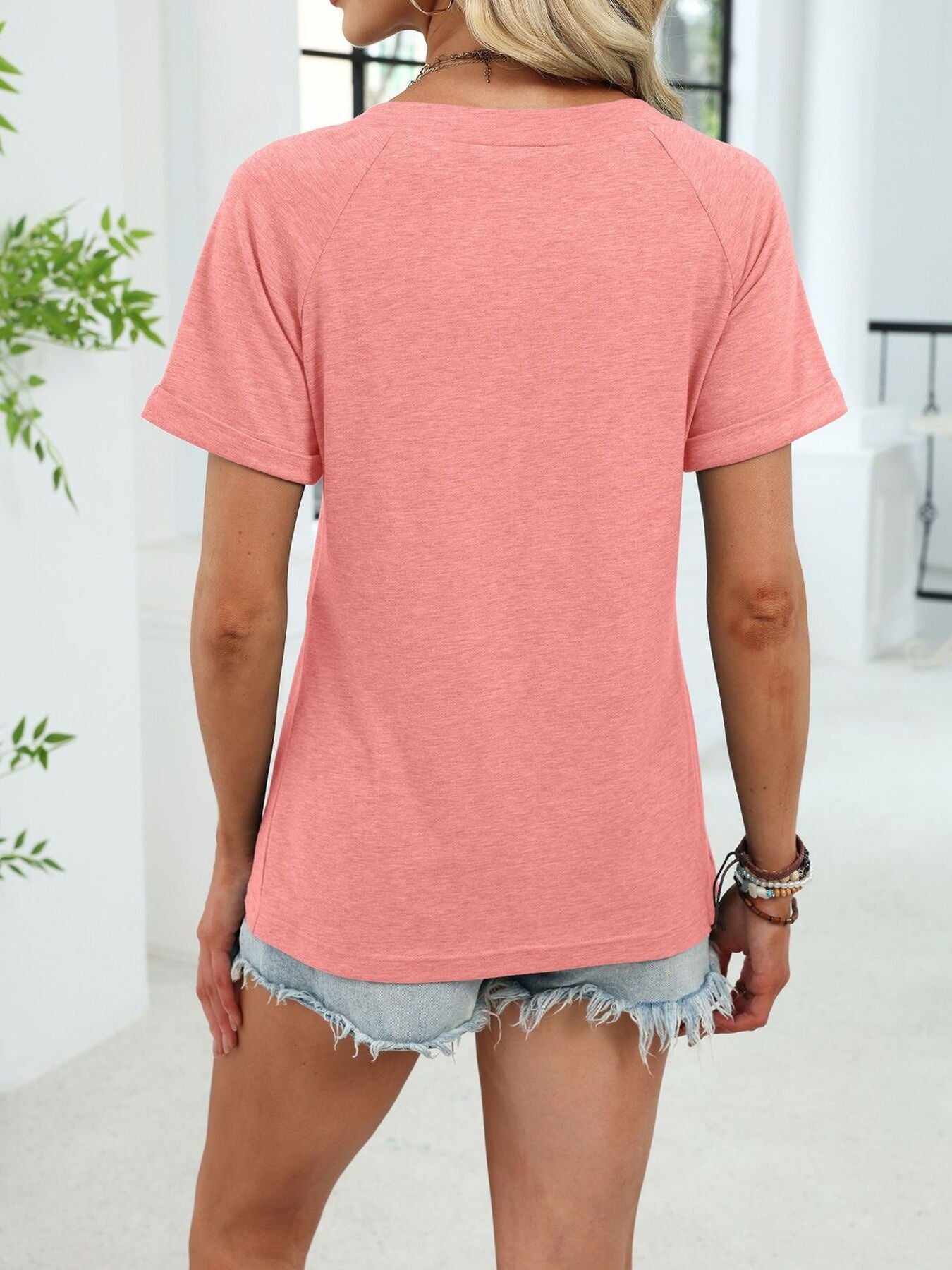 Women's Casual Ruched V Neck Short Sleeve T Shirt