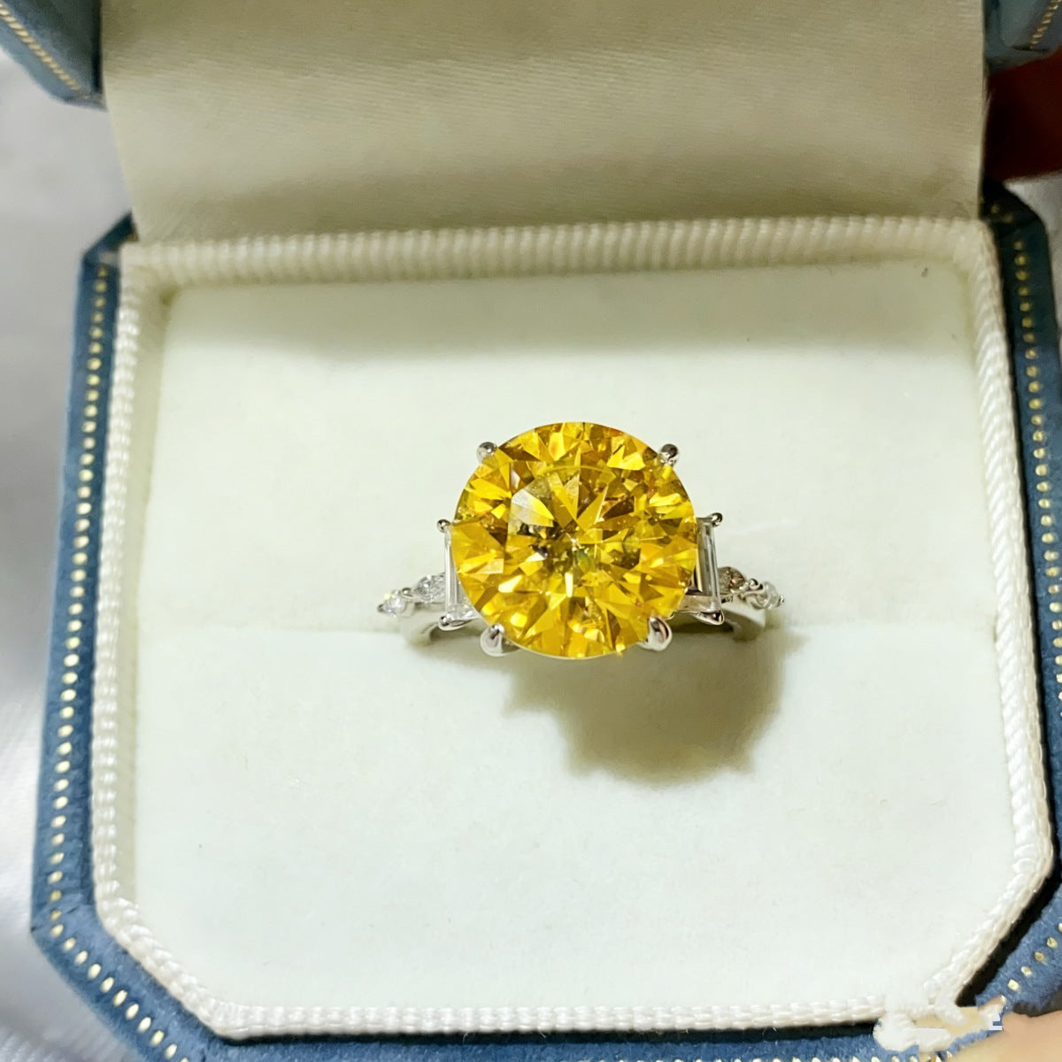 Yellow Round Cut 5 Carat Moissanite Ring 925 Sterling Silver