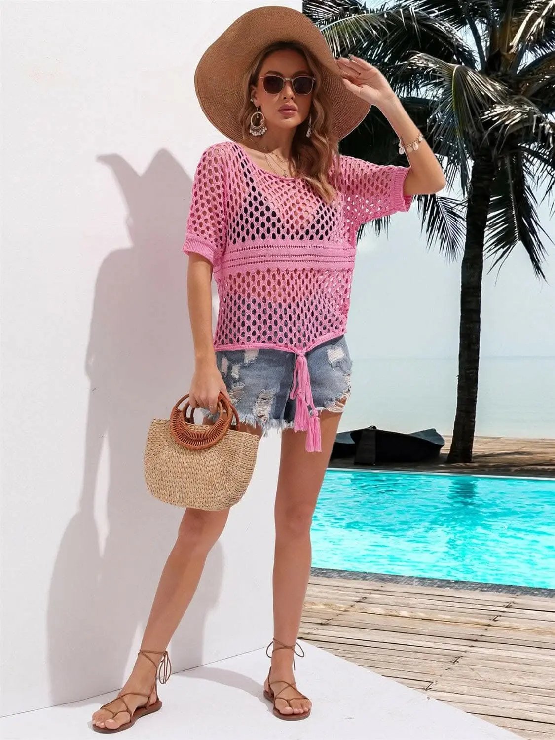 T-Shirts Trendsi swimwear - Chic cutout beach cover up - sizes S to XL