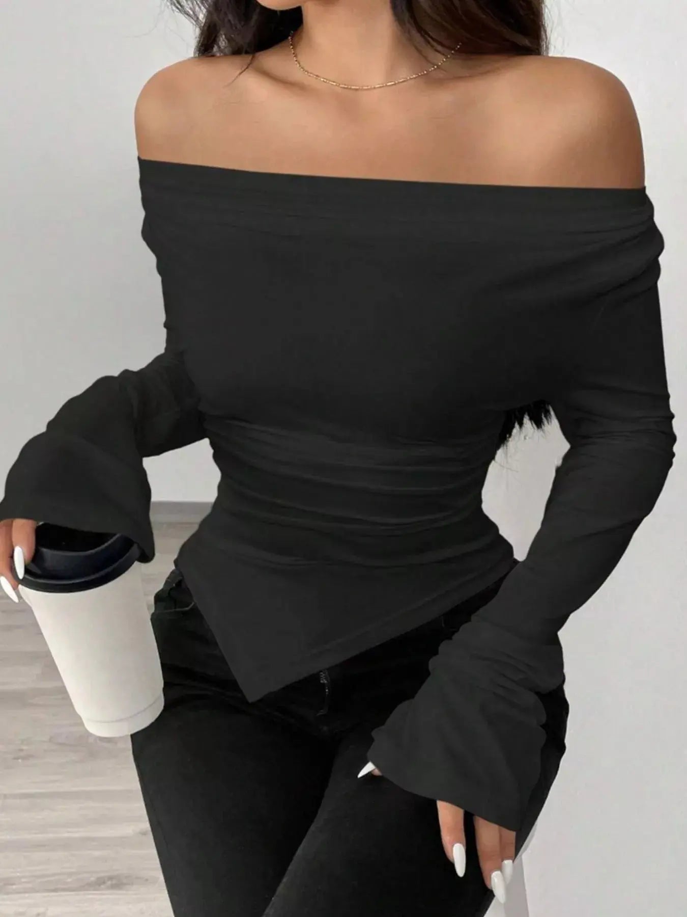 Asymmetrical Long Sleeve Fitted T Shirt
