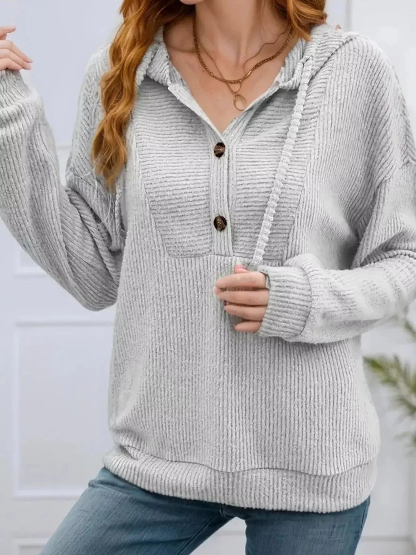 Button Front Drawstring Hoodie