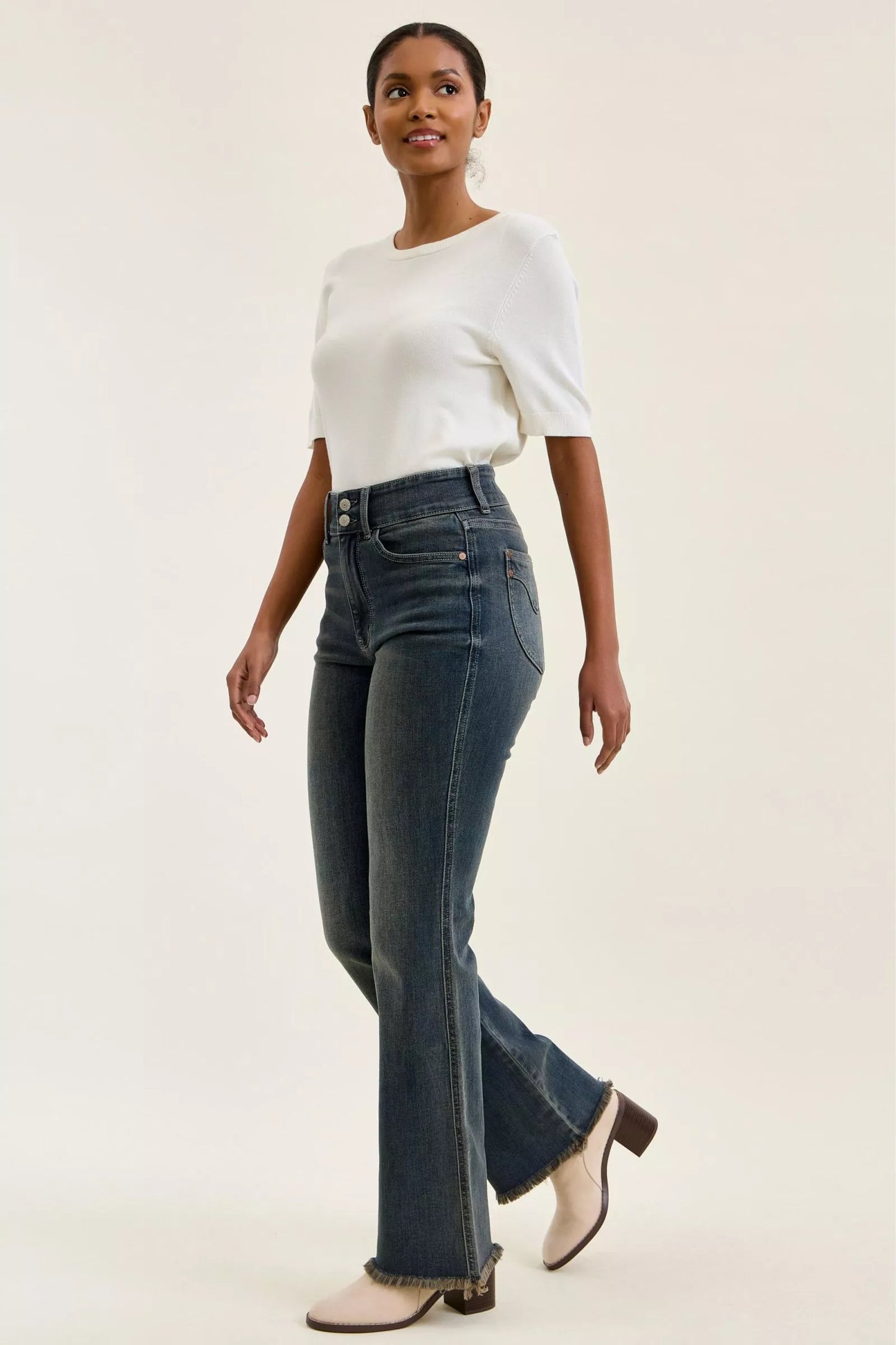 Judy Blue Double Button High Waist Frayed Hem Jeans
