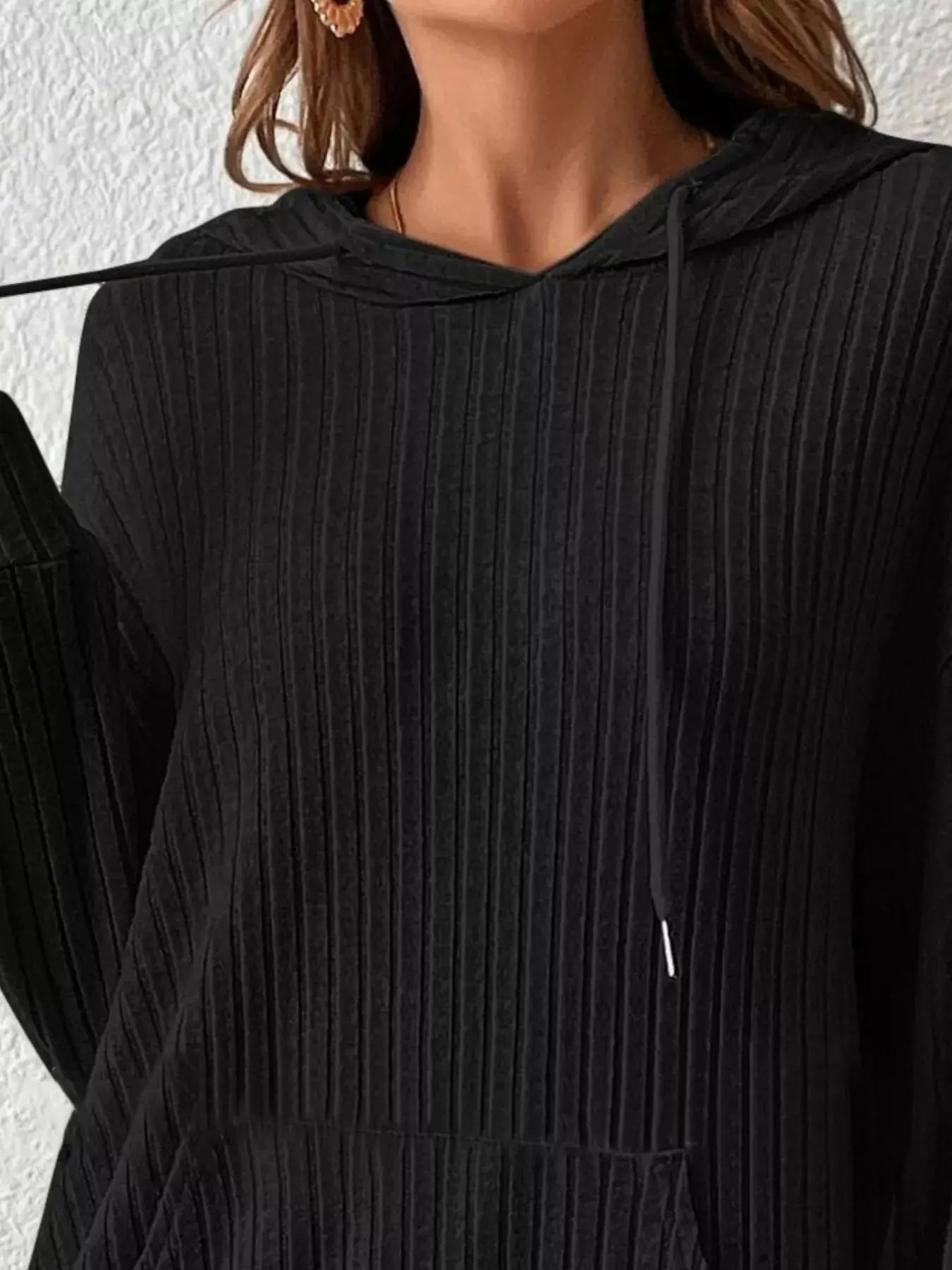Ribbed Knit Long Sleeve Hoodie