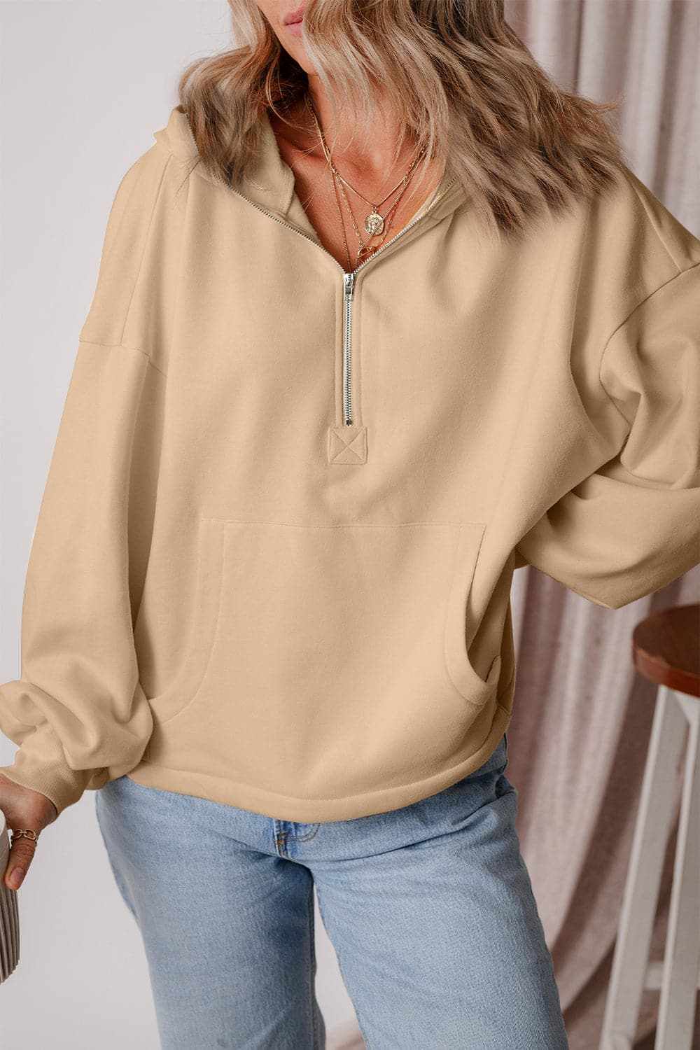 Jackets Trendsi Casual half zip hoodie with pockets