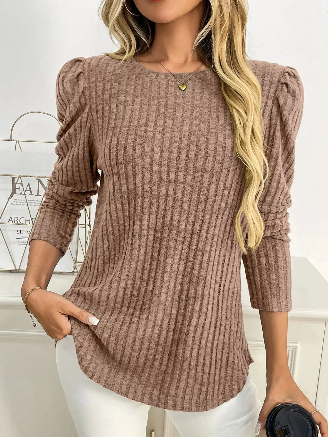 Round Neck Puff Sleeve T Shirt